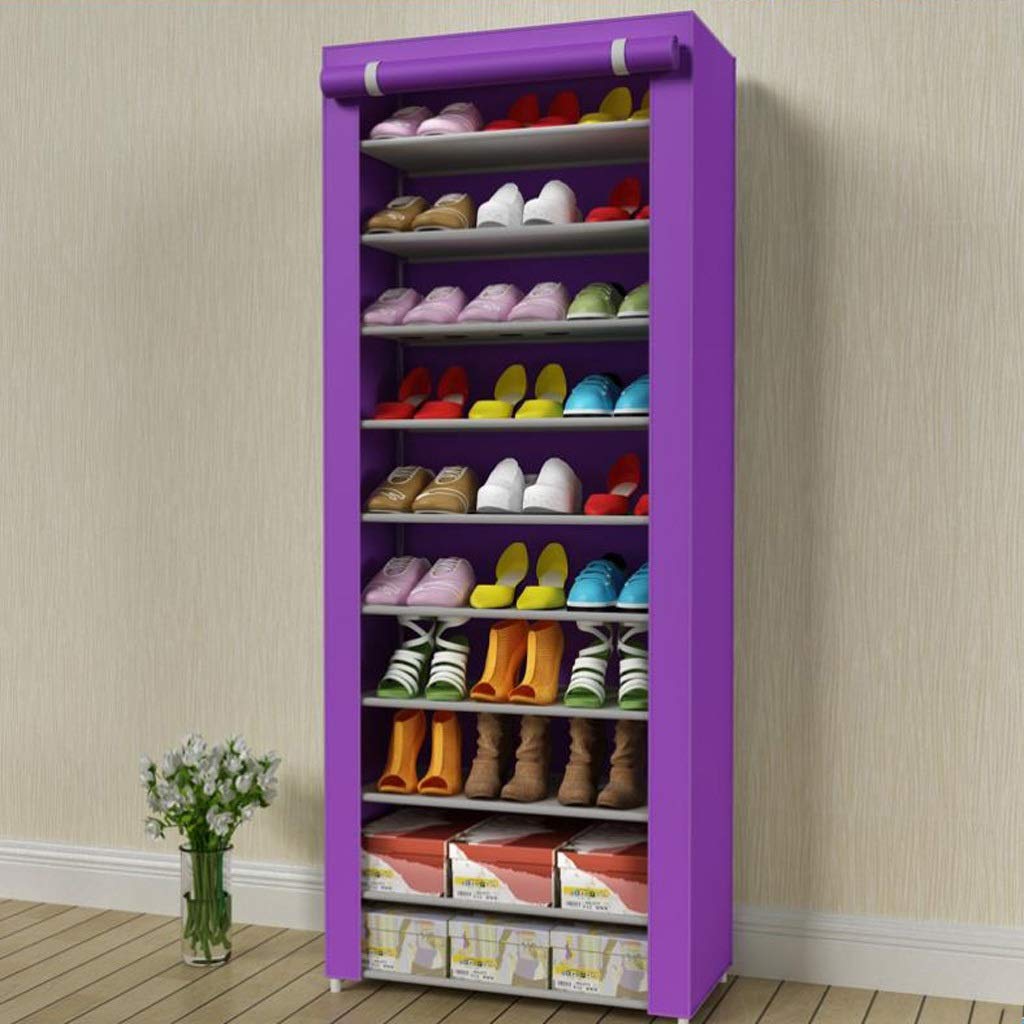 10-Tier Large Shoe Rack Organizer with Dustproof Cover - Space Saving Shoe Storage Cabinet Tower for Closet (Purple) | Perfect for Entryway, Bedroom & Walk-in Closet Organization