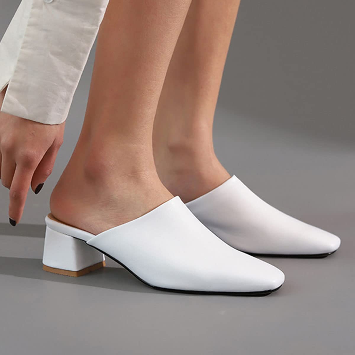 SHEMEE Women's Square Toe Mule Slides - Chunky Block Heel Slippers & Backless Sandals for Casual Wear, Office & Summer Outfits