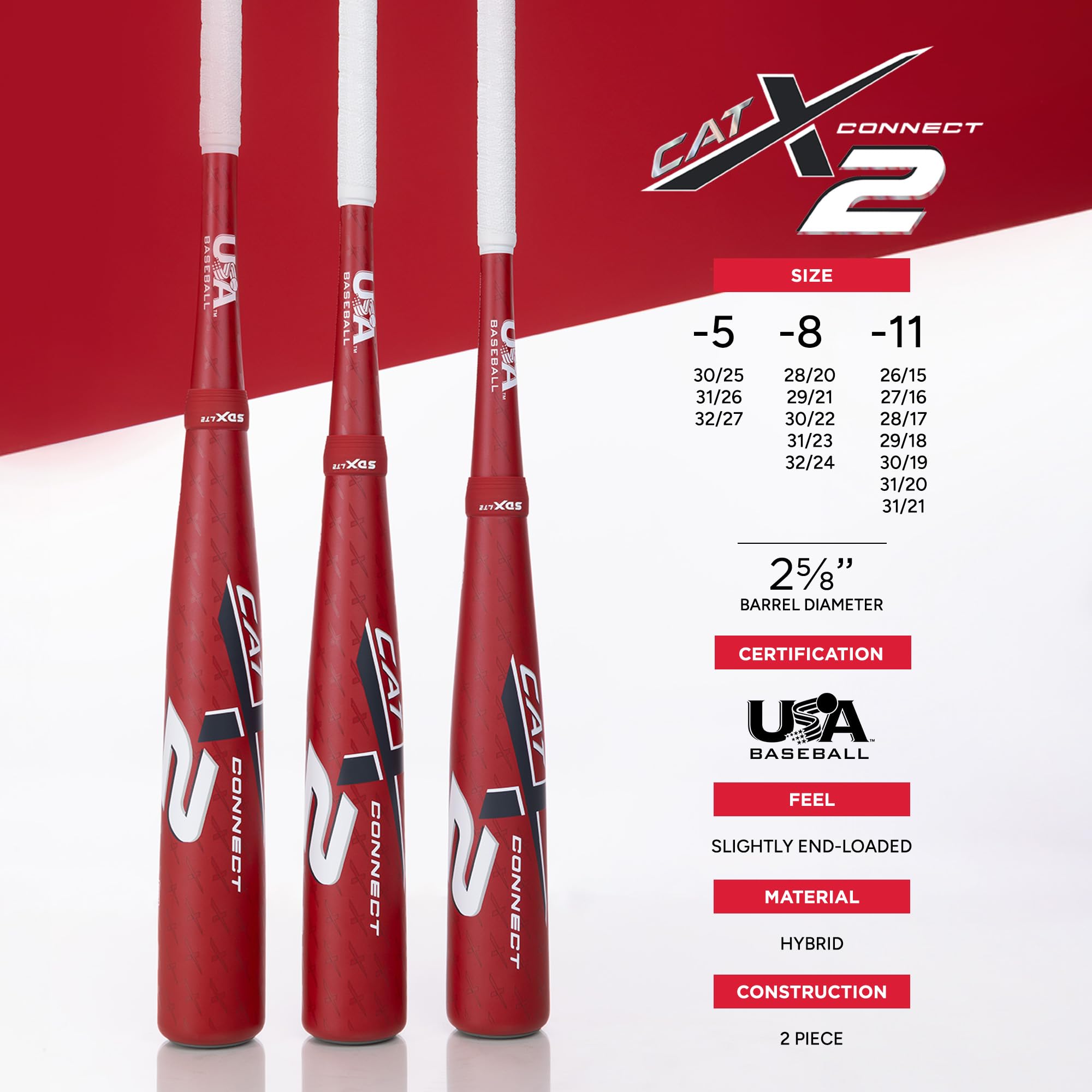Marucci CATX2 Connect Baseball Bat -5, -8, -11 Drop, 2 5/8