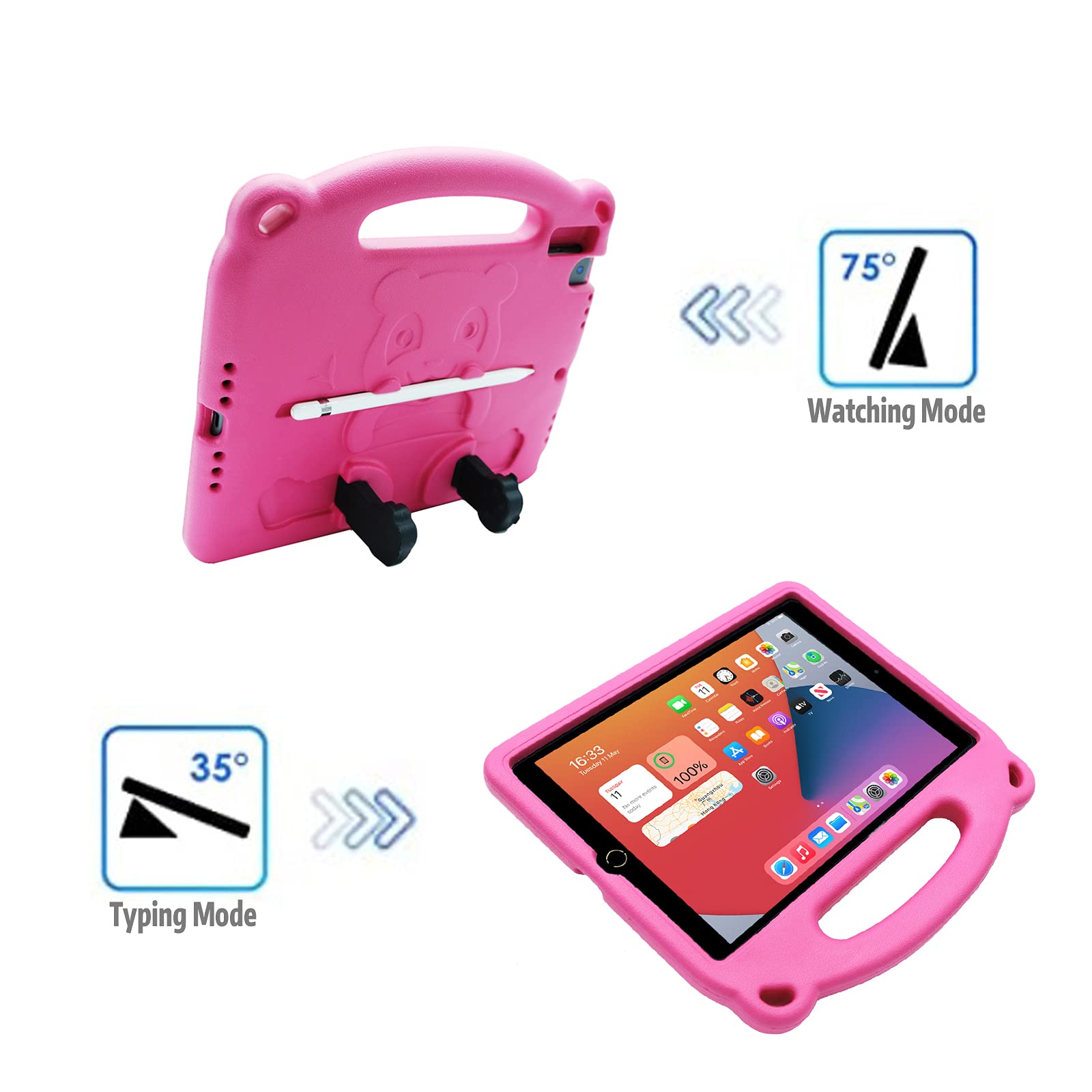 Shockproof Kids iPad Case for iPad 9th/8th/7th Gen (2021/2020/2019) 10.2 inch, iPad Air 3 & iPad Pro 10.5 inch - Lightweight Protective Cover with Adjustable Shoulder Strap (Rose) | Perfect for School, Travel & Outdoor Activities