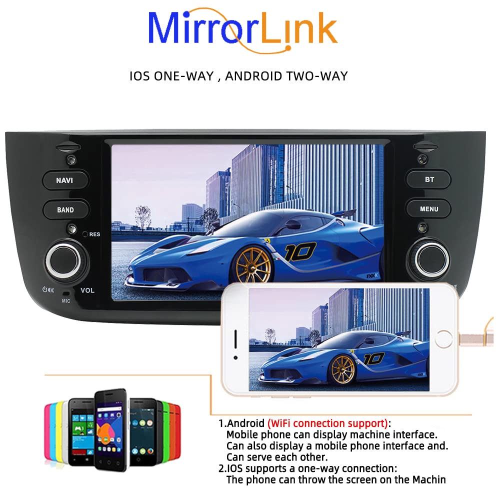 BOOMBOOST 7 Inch 2 Din Android Car Stereo with Wireless Android Auto - Touch Screen Car Player, GPS, Mirror Link, WiFi, Bluetooth, FM - Compatible with Fiat Punto + 12 LED Backup Camera - Perfect for Hands-Free Navigation & Music Streaming