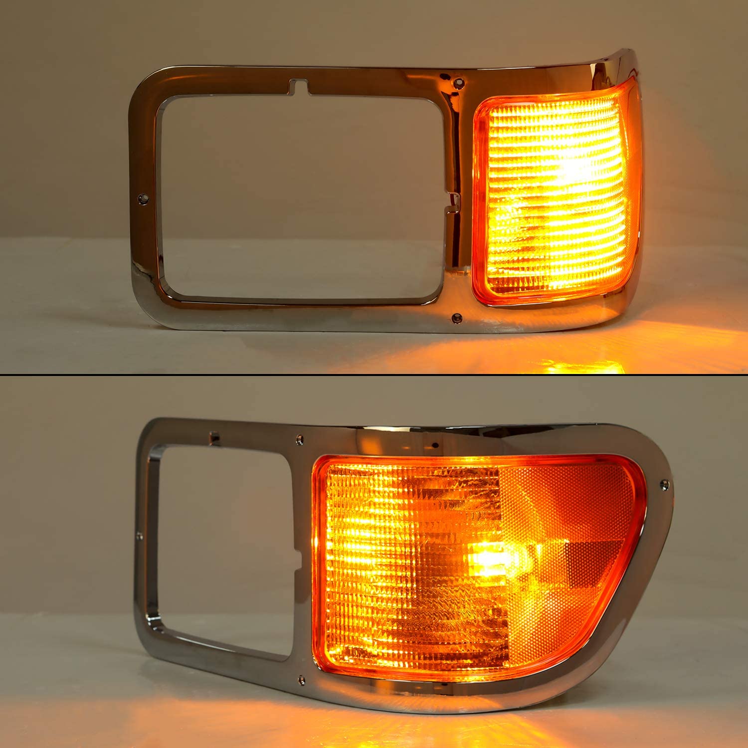 ECOTRIC Left Corner Signal Light Compatible with 2000-2015 Ford F650 F750 - Chrome Casing Headlight Bezel Trim - Driver Side Replacement for FO2520196 - Perfect for Truck Lighting Upgrades & Safety Enhancement