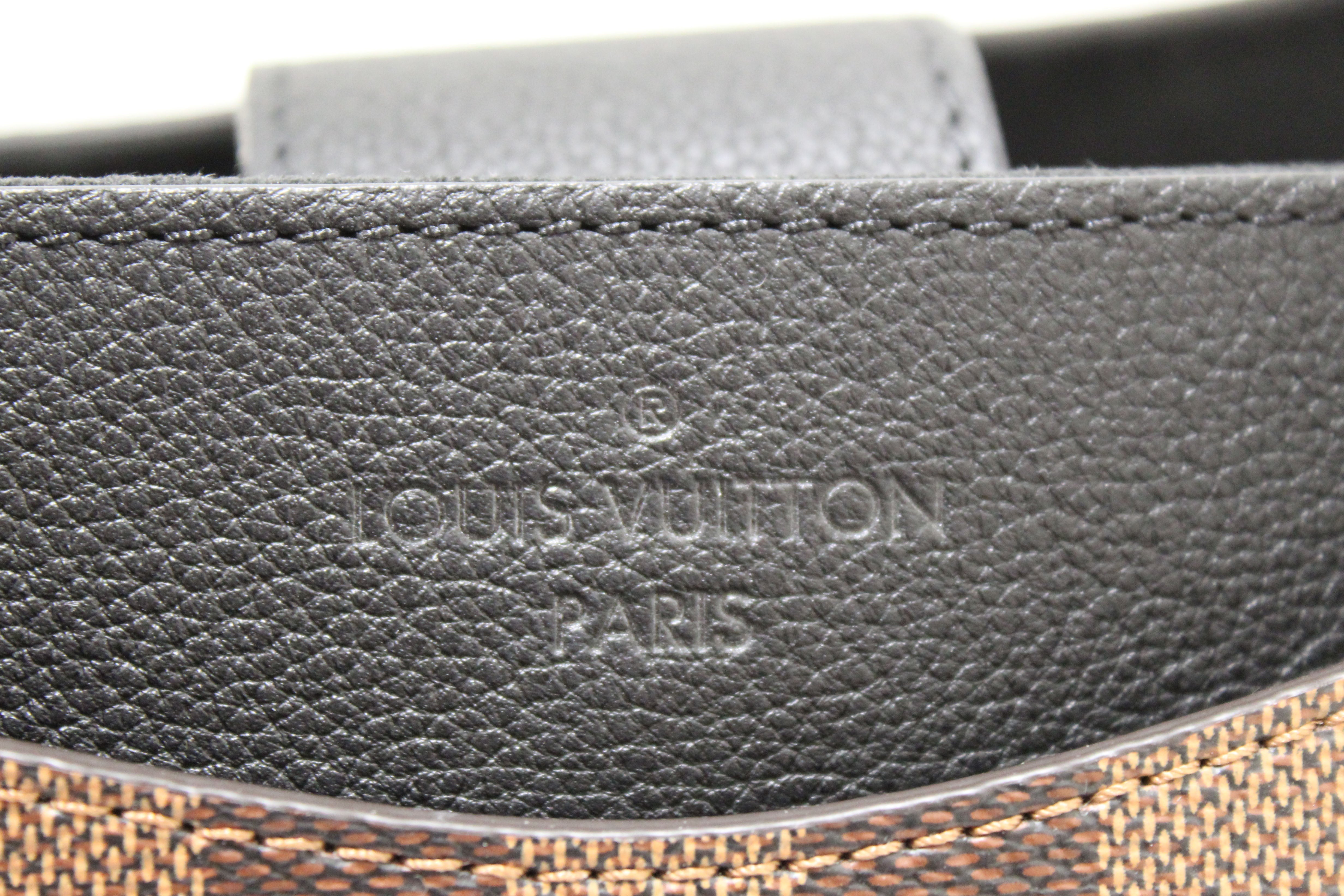 Authentic Louis Vuitton Damier Ebene Canvas Riverside Bag with Black Leather Trim - Luxury Designer Handbag for Women, Perfect for Work, Travel & Everyday Use