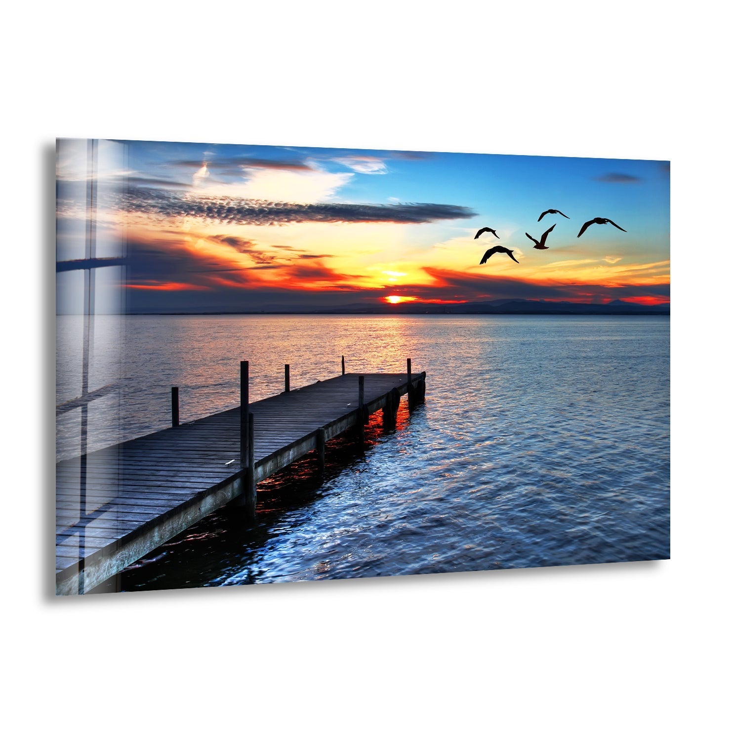 Sunset Birds Flock Glass Wall Art - Stunning Home & Office Décor for Living Room, Bedroom, or Entryway