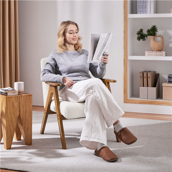 Yaheetech Mid Century Modern Accent Chair - Boucle Fabric Upholstered Lounge Chair for Living Room, Bedroom, Office - Comfortable Reading Chair with Sturdy Metal Legs