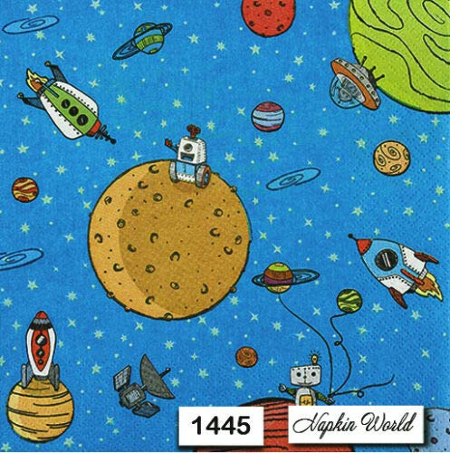 1445 Pack of 2 Decorative Paper Luncheon Napkins with Space Theme - Planets, Spaceships & Moon Design - Perfect for Birthday Parties, Baby Showers & Space-Themed Events