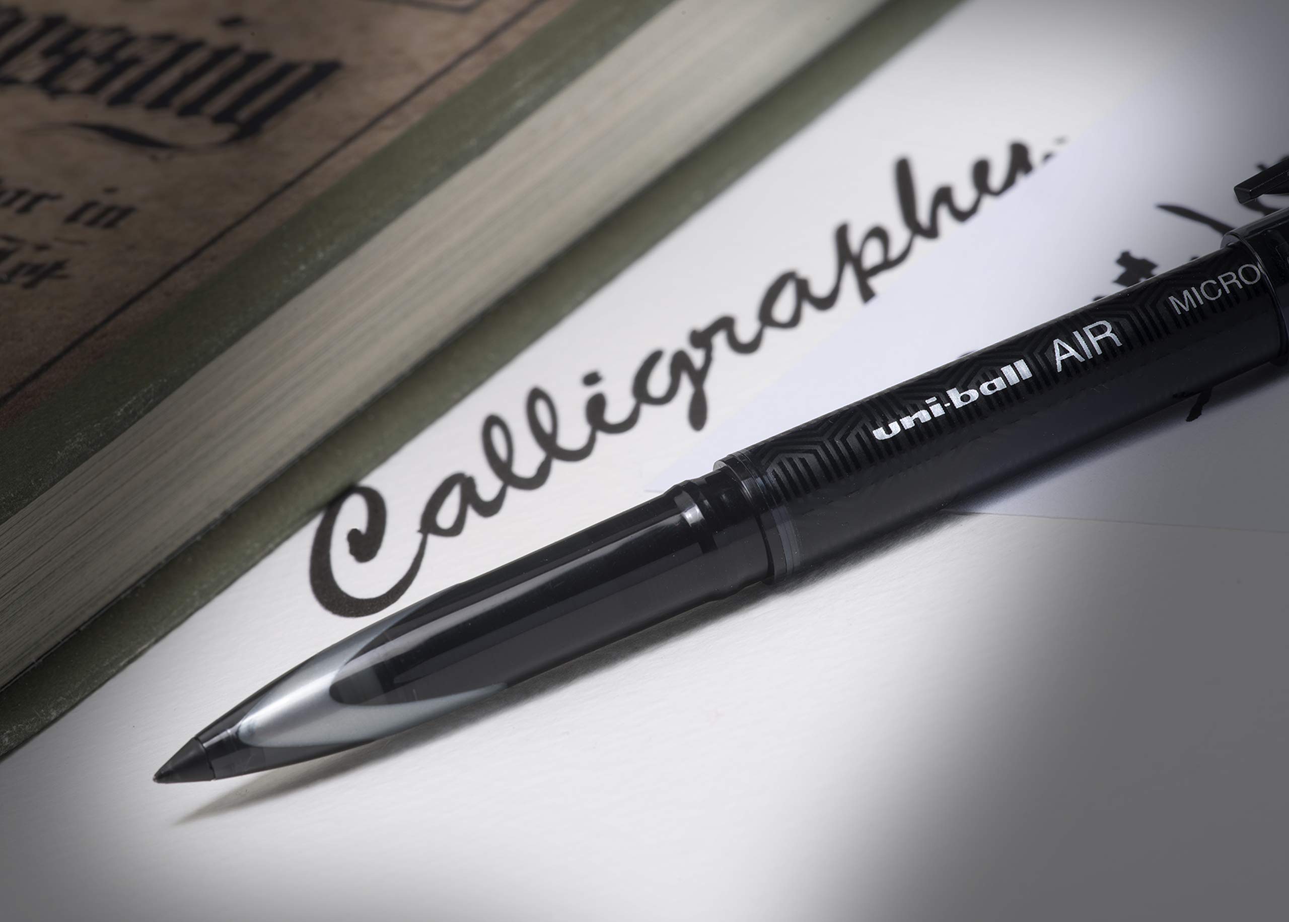 uni-ball UB-188-M Micro Air Rollerball Pens - 0.5mm Premium Tip for Ultra Smooth Writing - Fountain Pen Feel with Fade & Water Resistant Super Ink - 12 Black Pens Set - Perfect for Office, School, Journaling & Note Taking