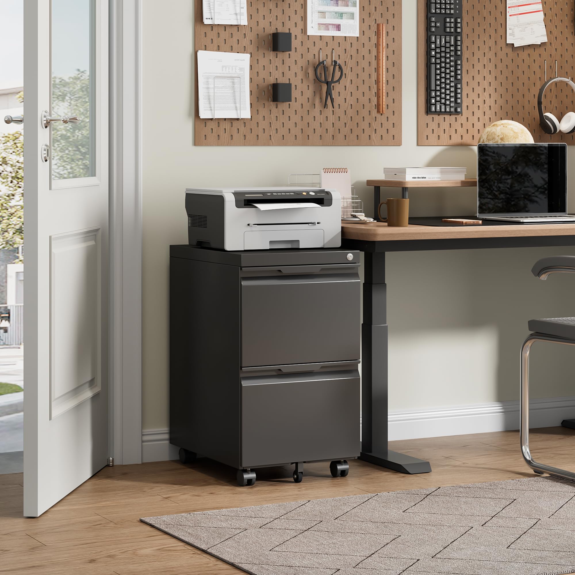 2 Drawer Mobile File Cabinet with Lock - Rolling Metal File Storage for Letter/Legal/A4 Documents - Home Office Organization with Wheels (Black) | Perfect for Small Spaces & Office Organization