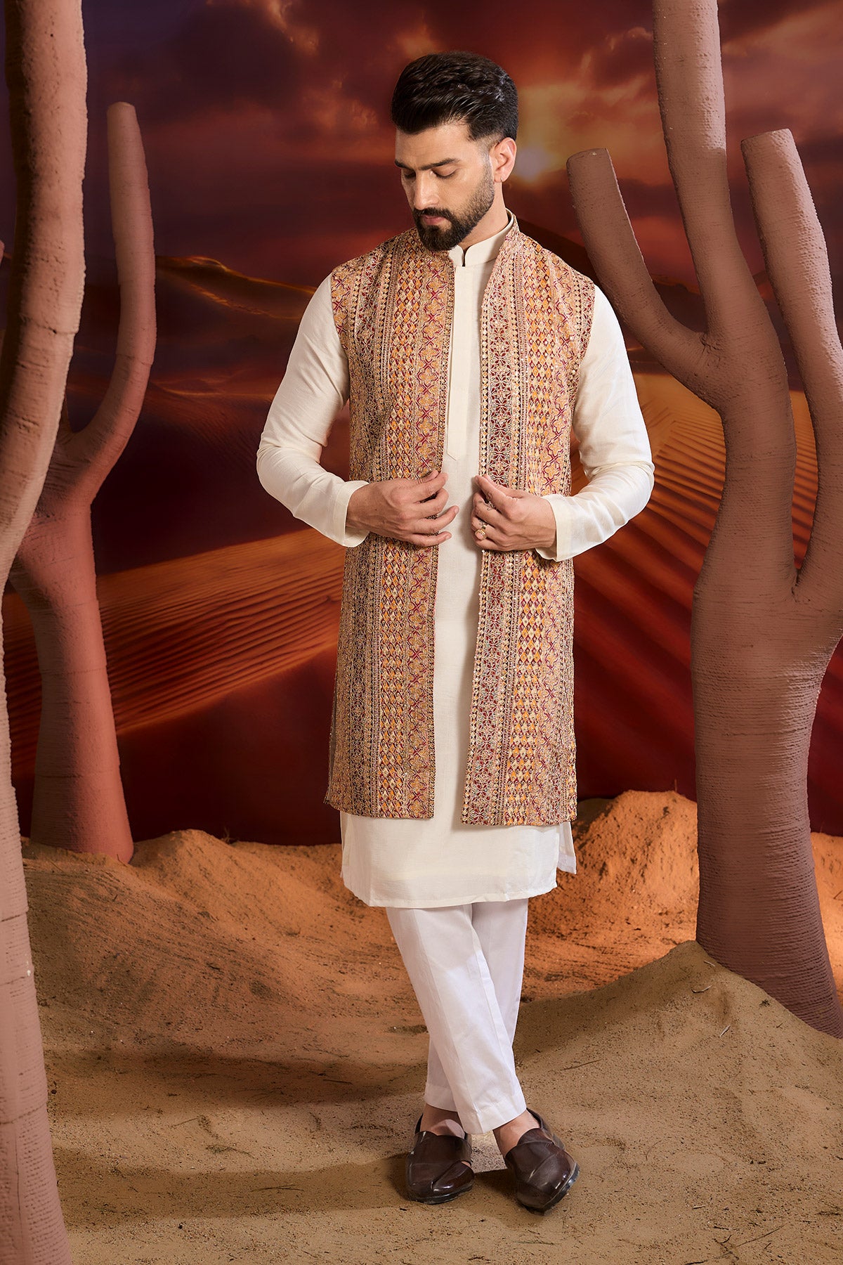 Elegant Multi-Colored Long Open Shrug with Heavy Zari Embroidery - Perfect for Weddings, Parties & Evening Events