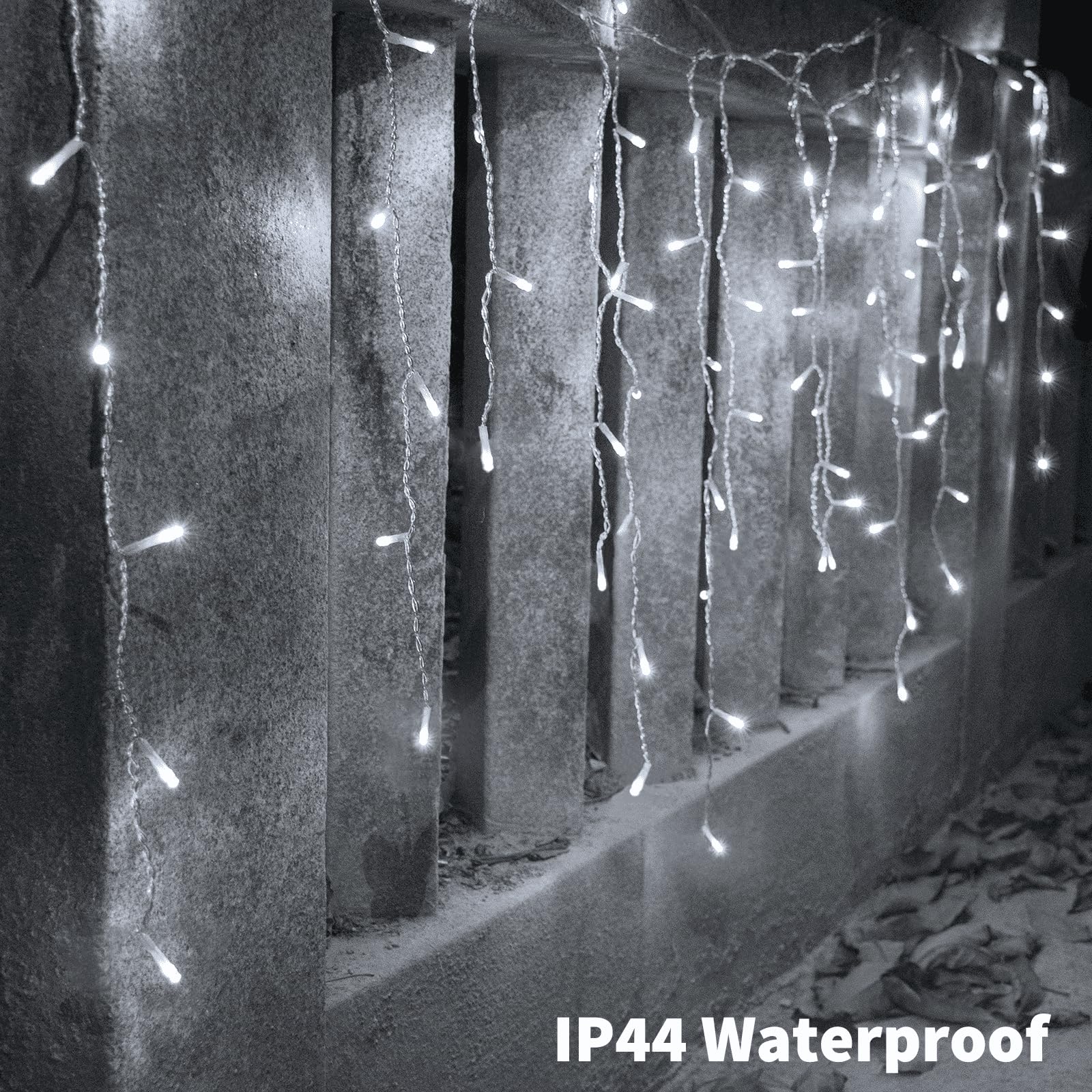 YOLIGHT 16.5ft 192 LED Outdoor Icicle Christmas Lights with Remote Control - 8 Lighting Modes, Waterproof Twinkle Curtain Lights for Home, Garden, Roof, Wedding, Party & Halloween Decorations (White) | Perfect for Indoor/Outdoor Holiday, Christmas Tree, Patio, and Landscape Lighting