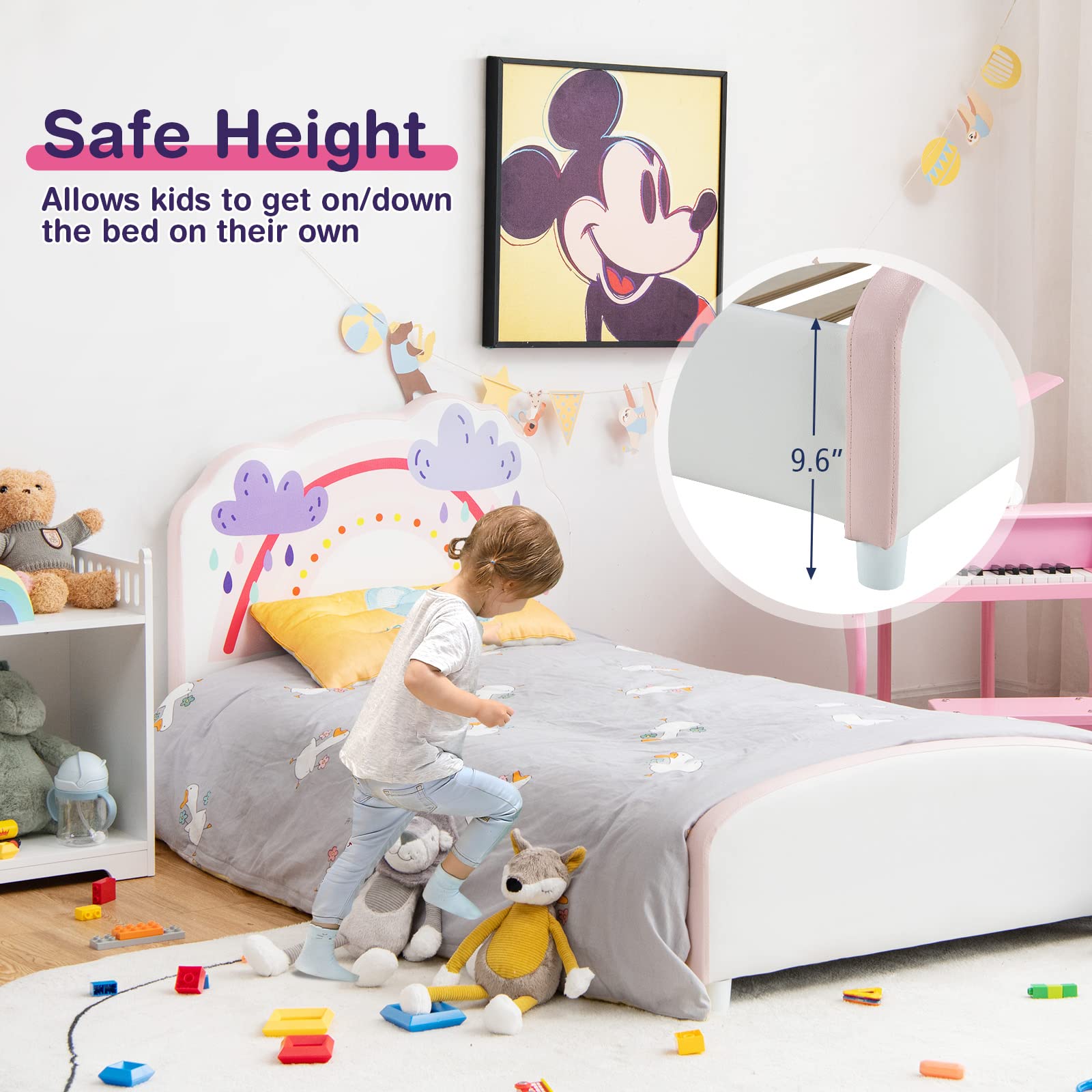 **HONEY JOY Twin Bed Frame for Kids - Sturdy Wooden Platform Bed with Headboard & Slat Support, No Box Spring Needed - Perfect for Boys & Girls Bedrooms - Fits Standard Twin Mattress (Rainbow Design) - Ideal for Toddler Rooms, Sleepovers & Cozy Bedtime Stories**