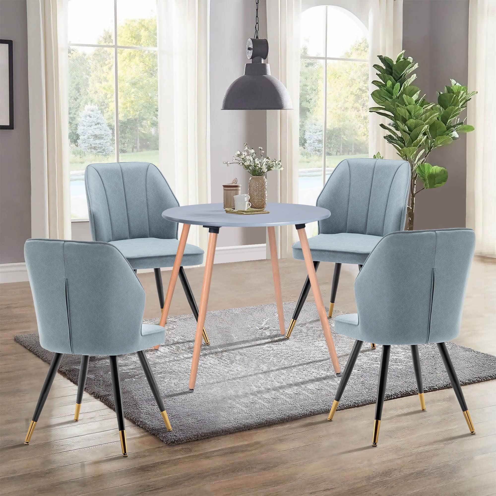 Modern Upholstered Dining Chairs Set of 2 - Armless Kitchen & Dining Room Chairs with Blue Fabric & Sturdy Metal Legs - Perfect for Home, Office, Restaurant & Cafe Seating