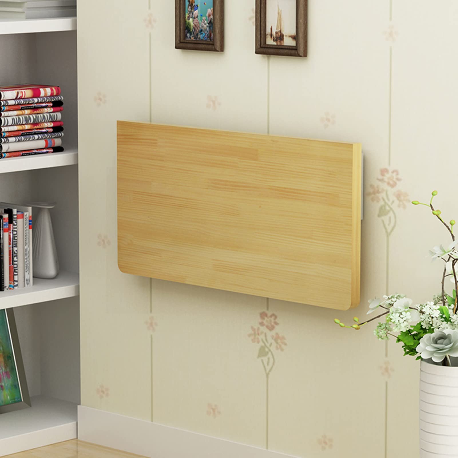 Expandable Solid Wood Drop Leaf Dining Table - Space Saving Wall Mounted Invisible Hanging Table for Small Apartments | Multifunctional as Computer Desk, Breakfast Nook & Home Office Workstation