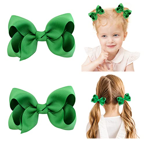 2 Pack 3 Inch Hair Bows for Girls - Alligator Clip Grosgrain Ribbon Solid Color Hair Accessories for Toddler, Teen & Kids (Sage Green) - Perfect for School, Parties & Everyday Wear