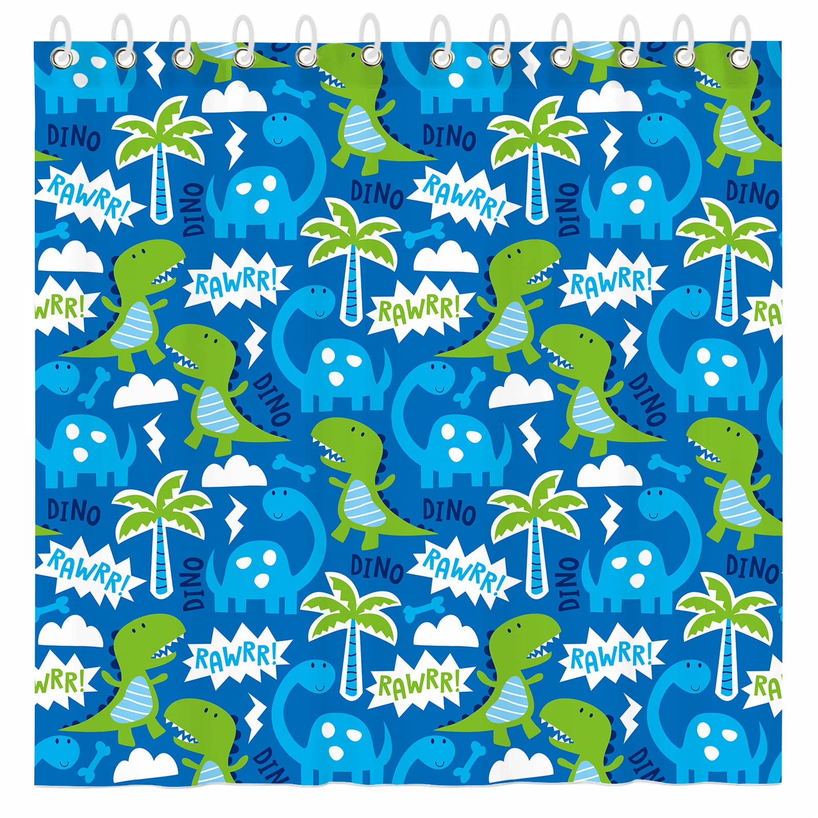 Dinosaur Shower Curtain for Kids - Waterproof Polyester Bathroom Decor with 12 Hooks, 72x72 Inch Jurassic Theme Cute Cartoon Design - Perfect for Children's Bathroom, Nursery, or Dinosaur-Themed Birthday Party Decorations