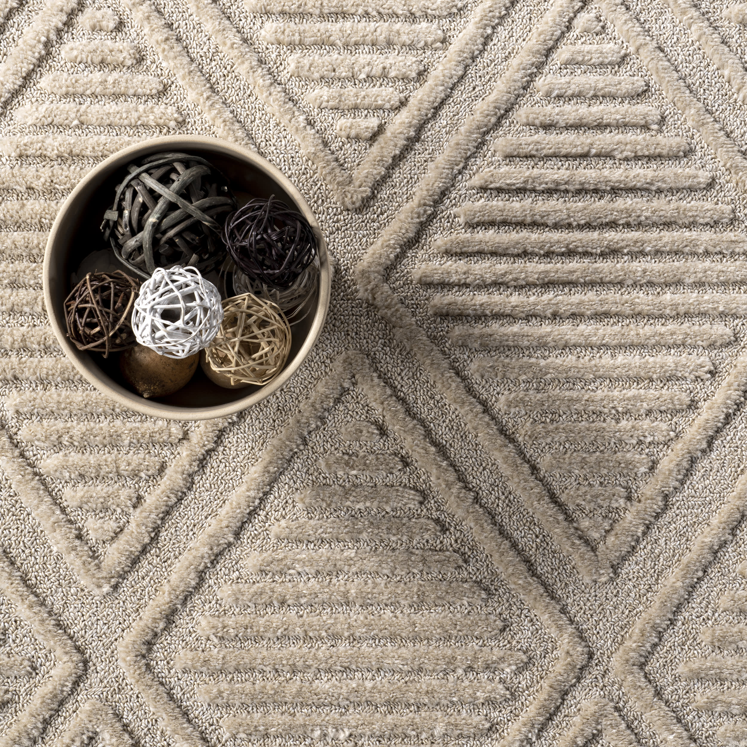 Balboa Textured Tile Rug - Soft & Durable Beige Area Rug for Living Room, Bedroom, or Office | Non-Slip Backing & Easy to Clean