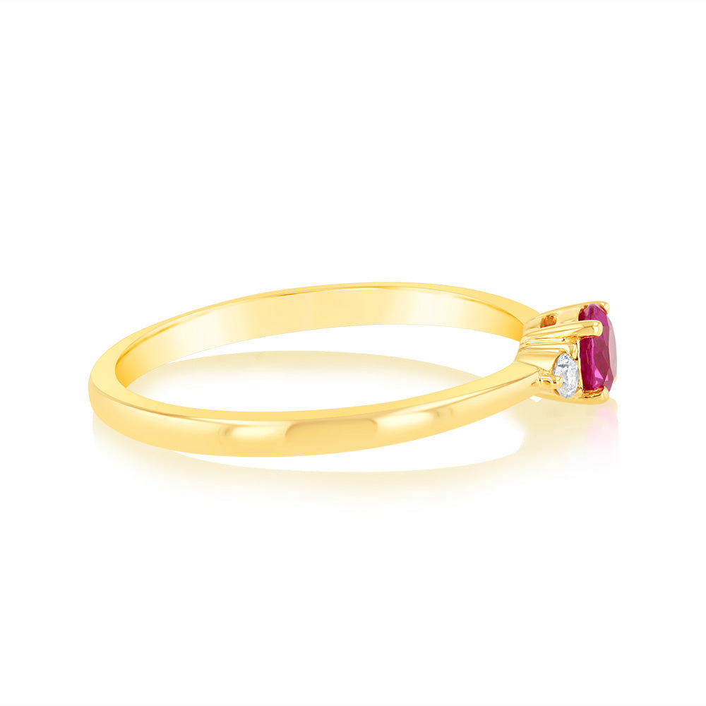 0.30 Carat Lab-Created Ruby & Diamond Ring in 9K Yellow Gold - Elegant Engagement, Anniversary or Gift Jewelry for Women