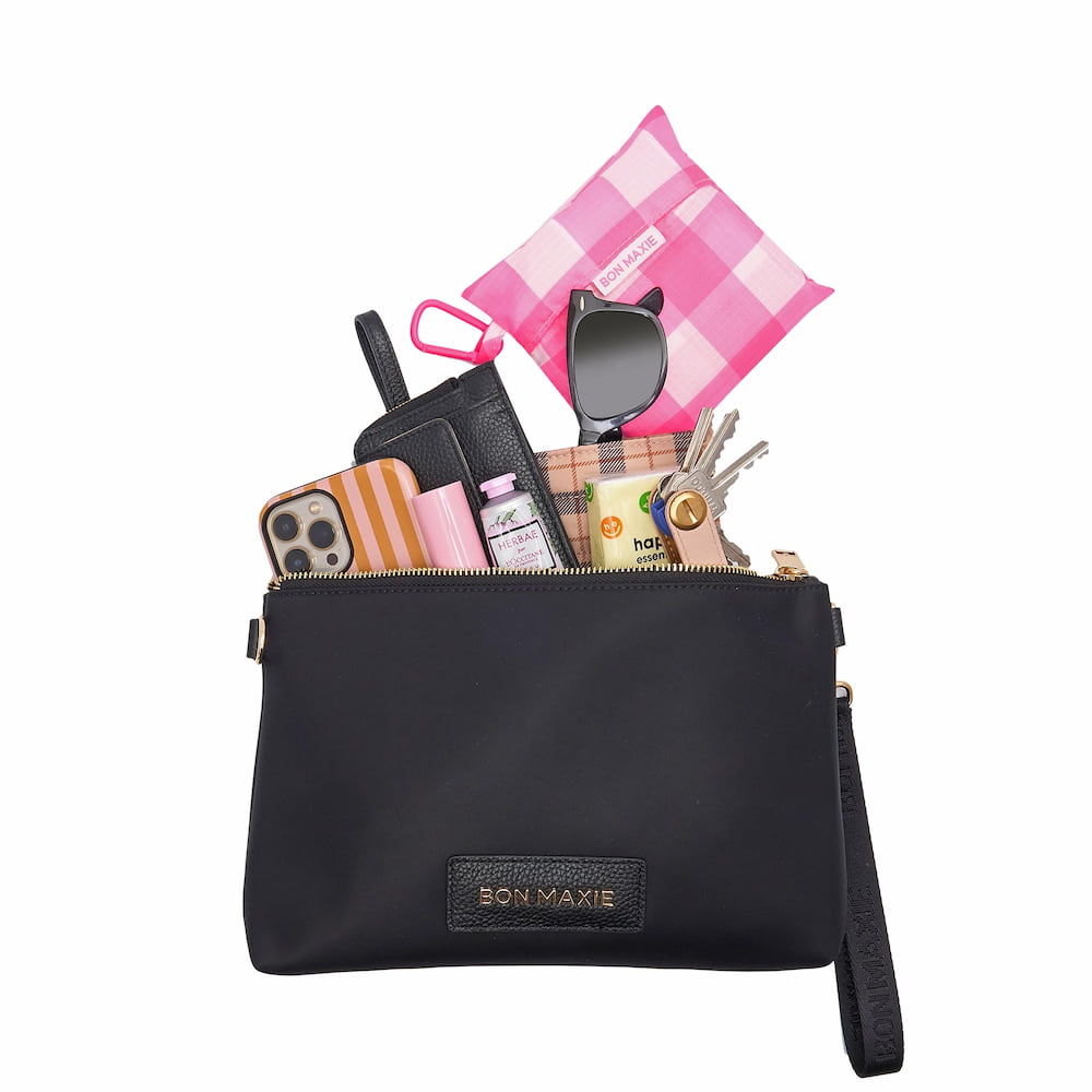 Stylish Black Gingham Carryall Tote Bag with Matching Pouch - Perfect for Work, Travel, and Everyday Use