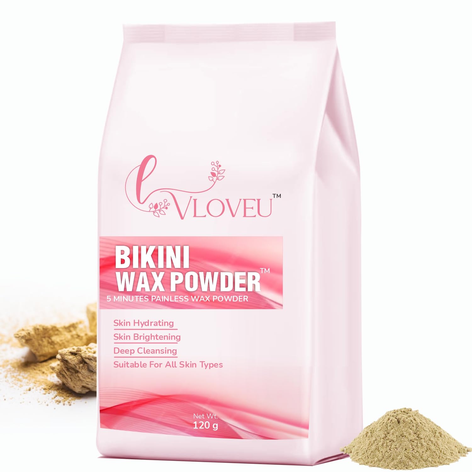 VLOVEU Painless Herbal Bikini Wax Powder for Women - 5 Minute Hair Removal Wax Powder, All-Natural & Easy to Use at Home - No Chemicals, No Irritation - Brazilian Wax for Women & Teens (120g, Pack of 1) | Smooth Skin for Beach, Pool & Summer Outfits