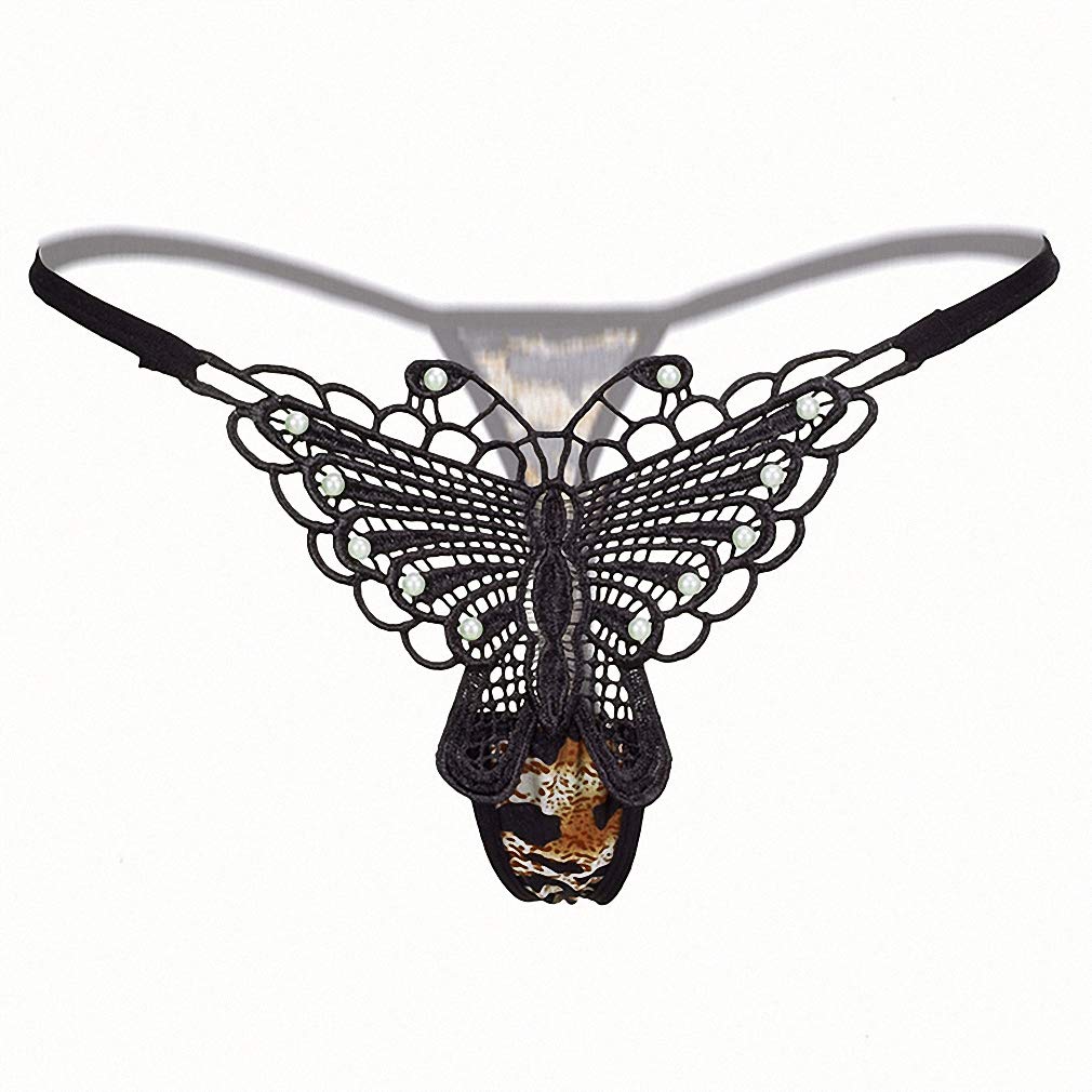 Sexy Women's Leopard Print Thong Underwear with Butterfly Embroidery - Comfortable G-String Panties for Date Night & Special Occasions