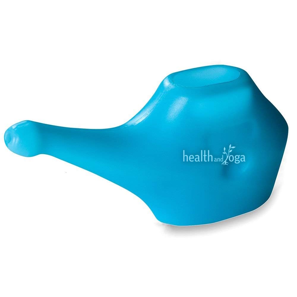 HealthAndYoga™ QwikFlo Lightweight Neti Pot Sinus Rinse Kit - Compact Nasal Cleanser for Kids & Adults - Travel-Friendly Nasal Irrigation System with Saline Solution (Blue) - Perfect for Allergy Relief, Cold & Sinus Congestion at Home or On-the-Go