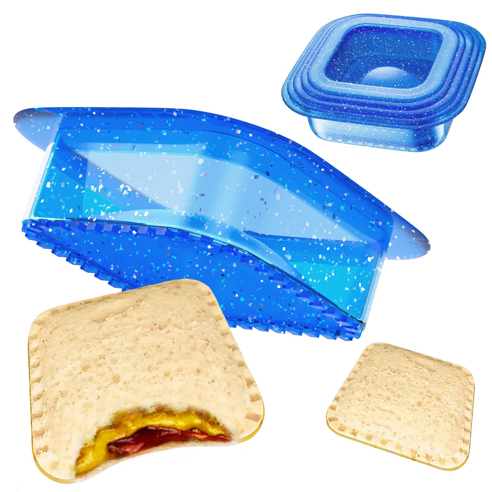HiYZ 5-Piece Square Sandwich Cutter and Sealer Set - Glitter Sandwich Cutters for Kids Lunch Box, Crustless Sandwich Maker for Peanut Butter & Jelly, Fun Cookie Cutters - Perfect for School Lunches, Picnics and Party Snacks
