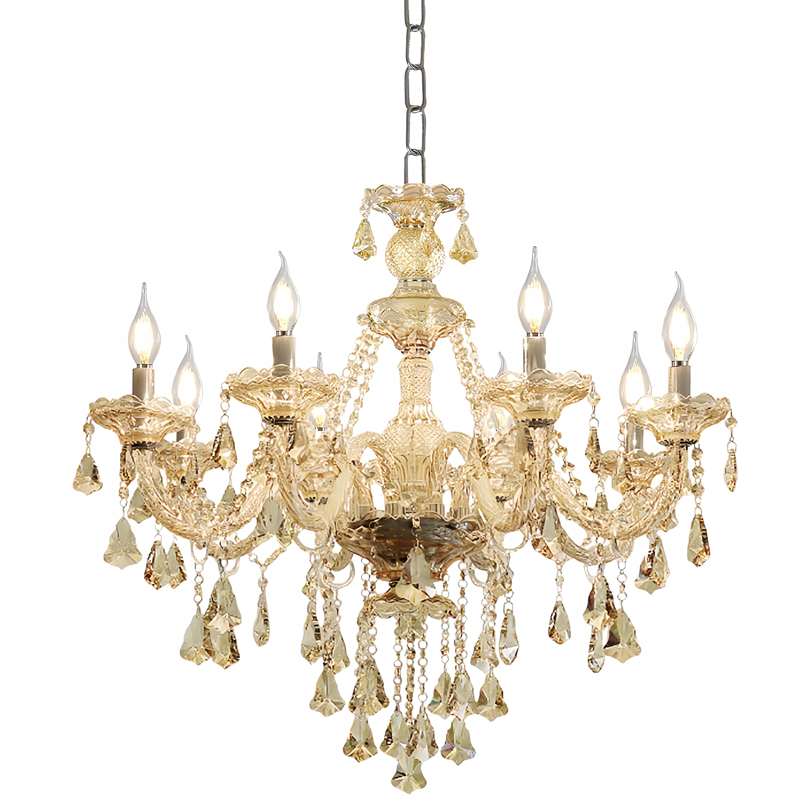 Modern Elegant K9 Crystal Chandelier - 8-Light Cognac Ceiling Pendant Fixture with E12 Candle Style Base for Living Room, Bedroom & Hallway | Luxury Lighting for Dining Room, Foyer & Wedding Decor