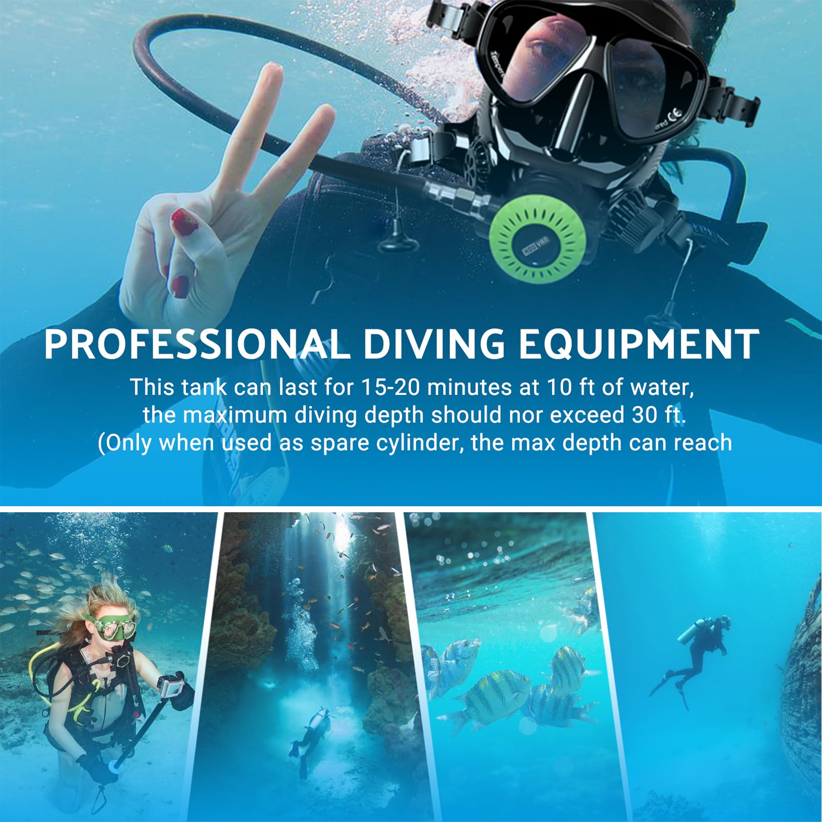 H400 Mini Scuba Tank 1.0L Portable Diving Oxygen Tank - Reusable Pony Bottle with On/Off Valve for Underwater Breathing (Up to 20 Mins) - Perfect for Snorkeling, Emergency Rescue & Recreational Diving Adventures