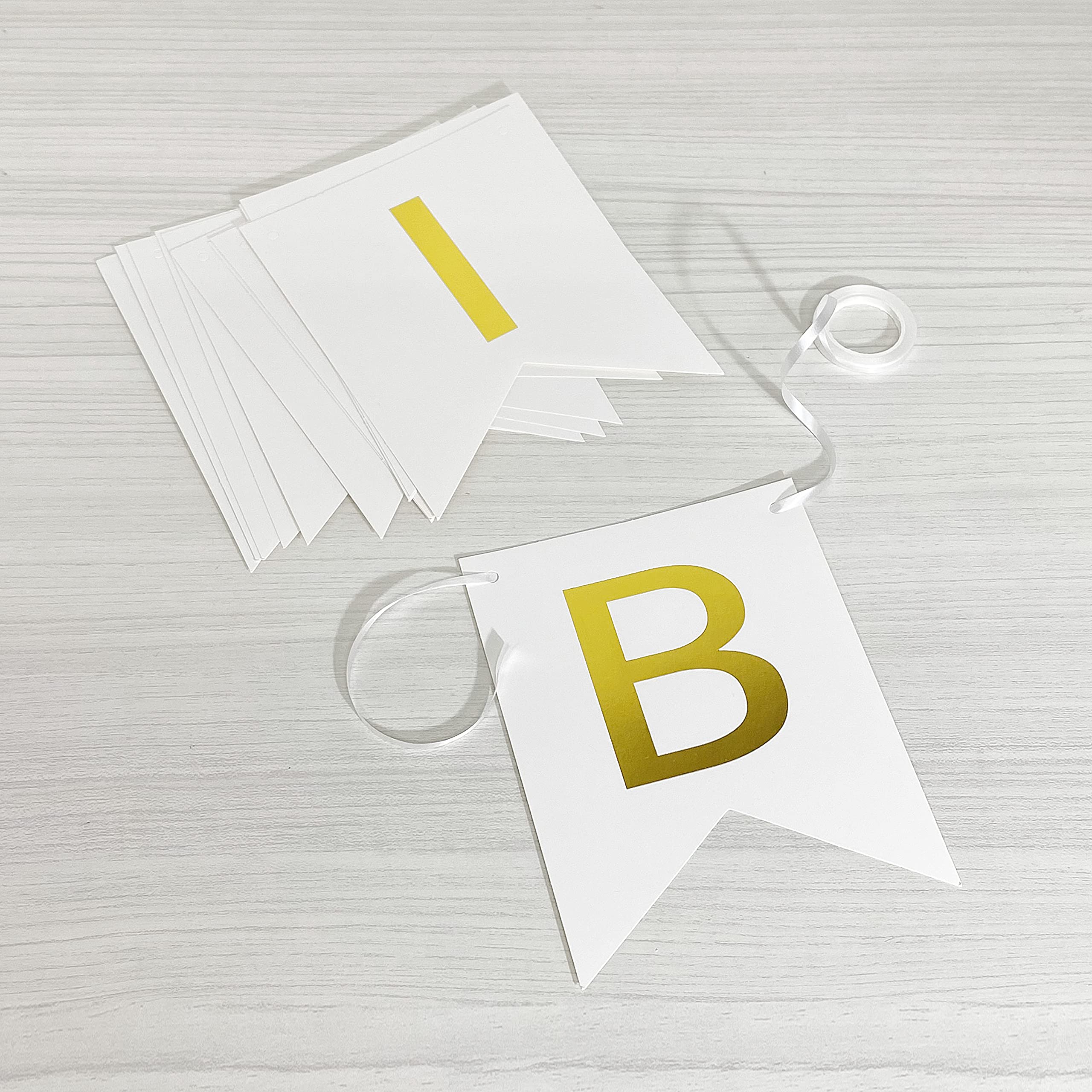 Clever Monster White Happy Birthday Banner - Gold Glitter Letter Party Decorations for Birthday Celebrations, Baby Showers & Special Events