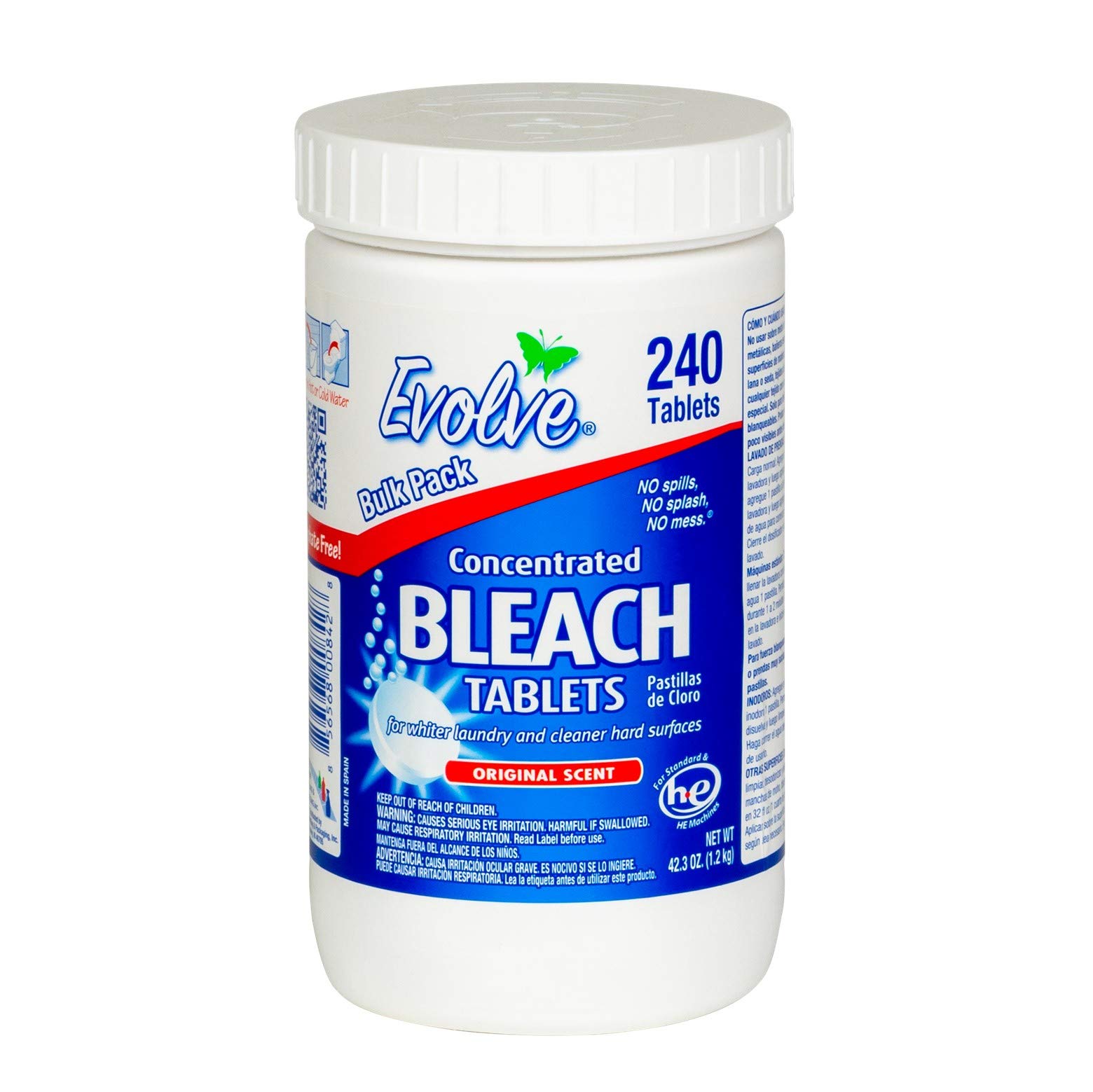 Evolve Concentrated Bleach Tablets - 240 Count Bulk Pack | Original Scent | Powerful Cleaning & Disinfecting for Laundry, Surfaces & More