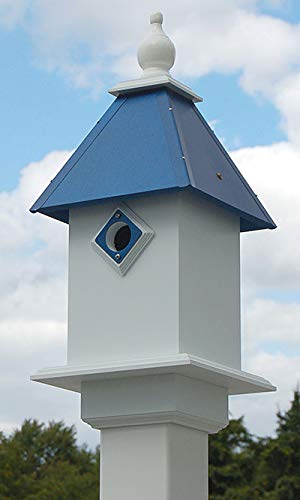 Wing & A Prayer Classic Bluebird House with Cobalt Blue Roof - Handcrafted Wooden Birdhouse for Garden, Backyard & Outdoor Decor - Attract Bluebirds & Enhance Your Nature Viewing Experience