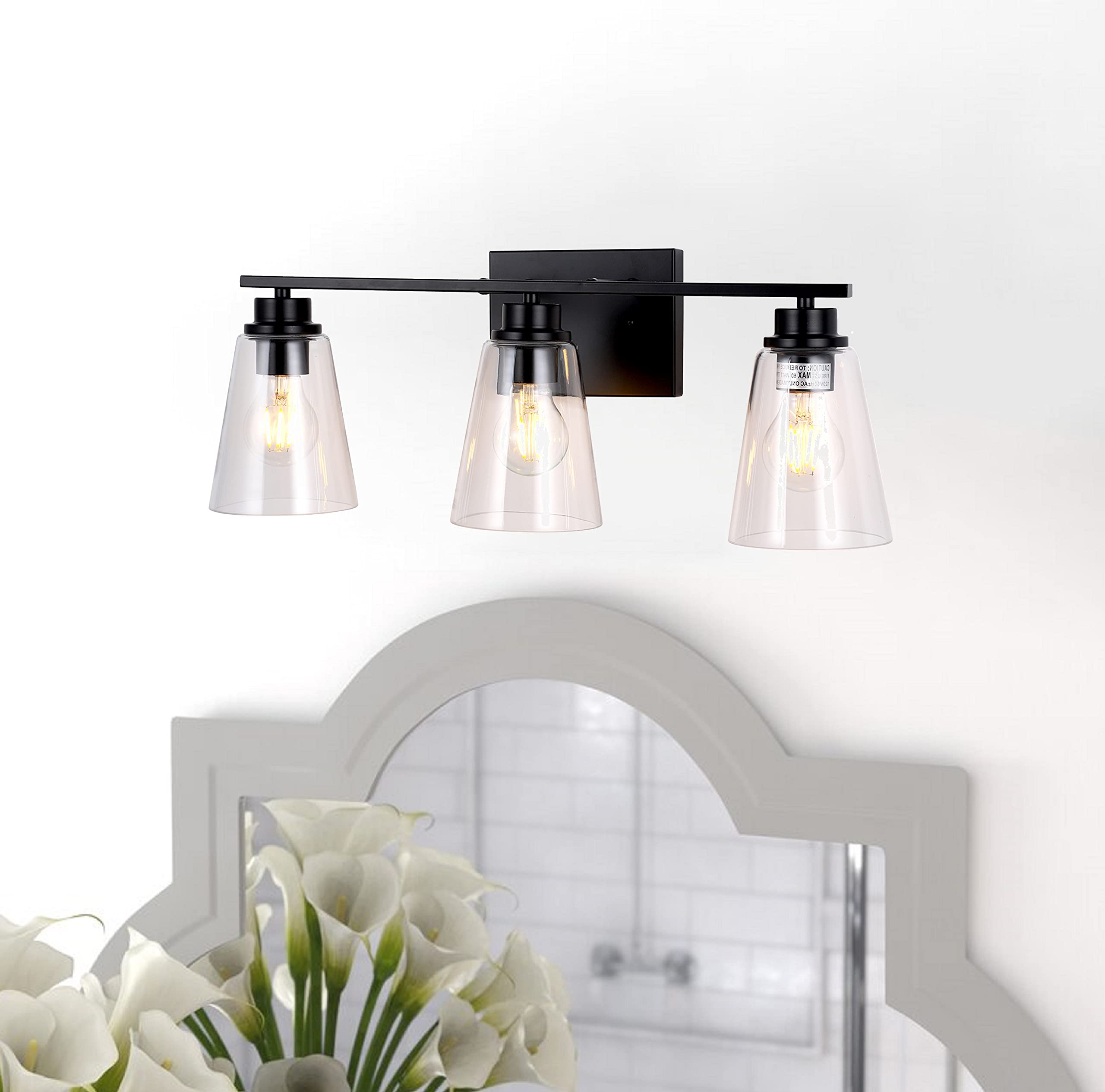 Chloe Lighting ERIAN Transitional 3-Light Matt Black Vanity Bathroom Light Fixture - 22