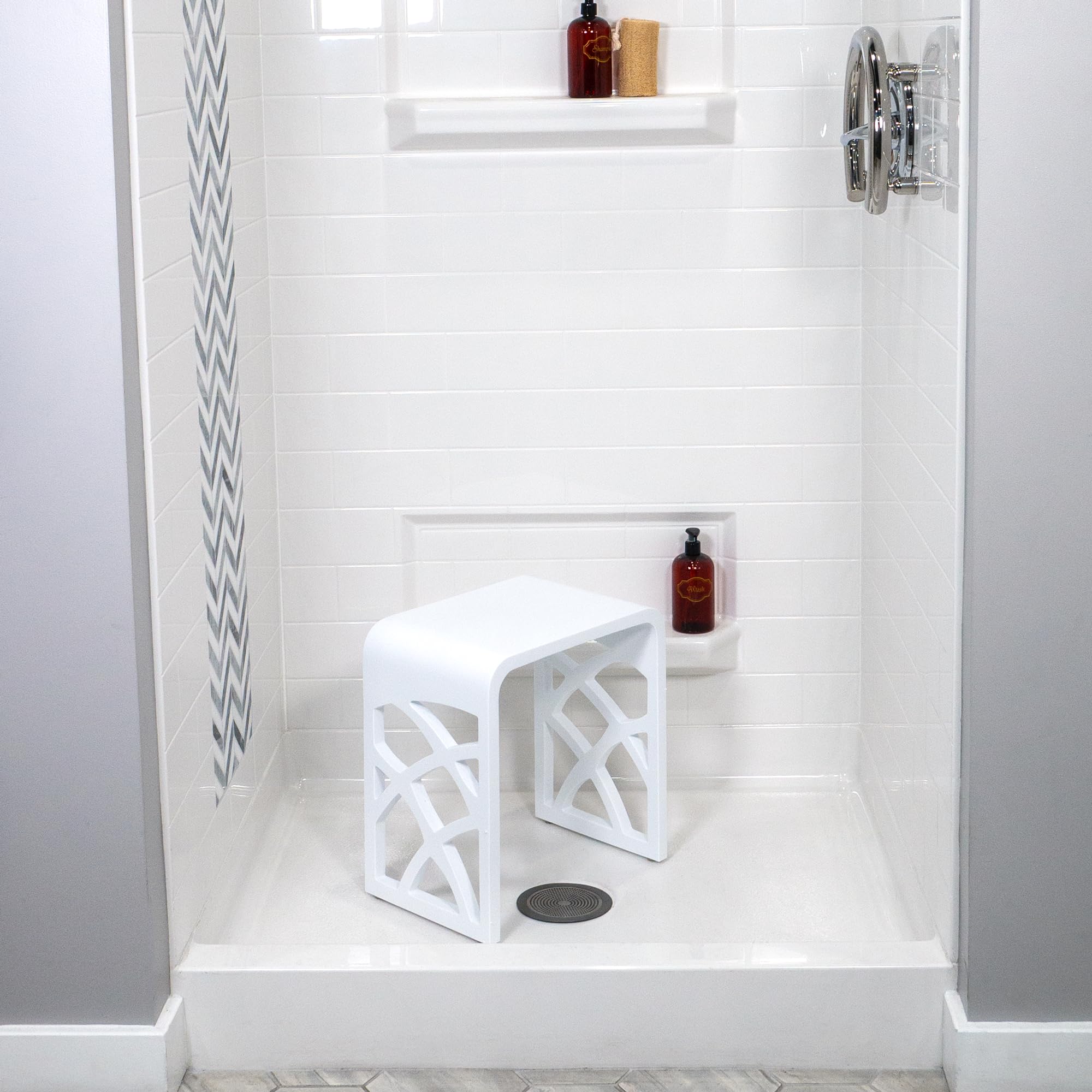SolutionBased Refine M3 Shower Chair for Elderly & Disabled - 300 lb Capacity Bathroom Shower Seat with Non-Slip Feet, White Matte Finish - FSA/HSA Eligible - Ideal for Safe Showering, Post-Surgery Recovery & Mobility Assistance