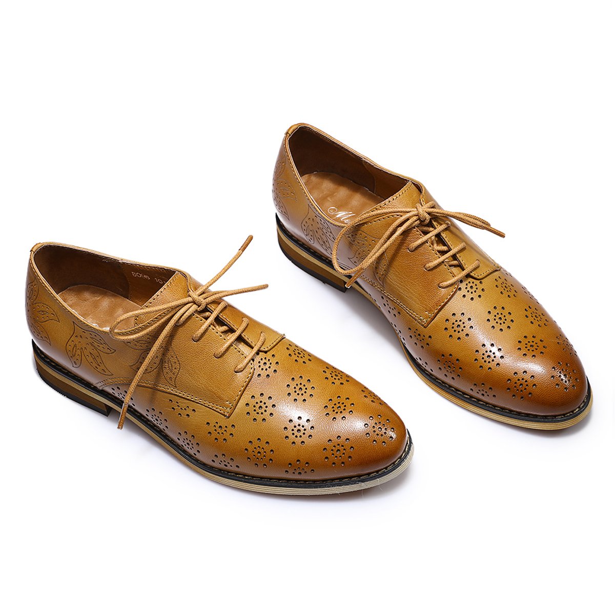 Women's Printed Oxford Brogue Derby Shoes - Lace-Up Leather Wingtip Shoes for Women - Stylish & Comfortable for Office, Casual & Formal Wear