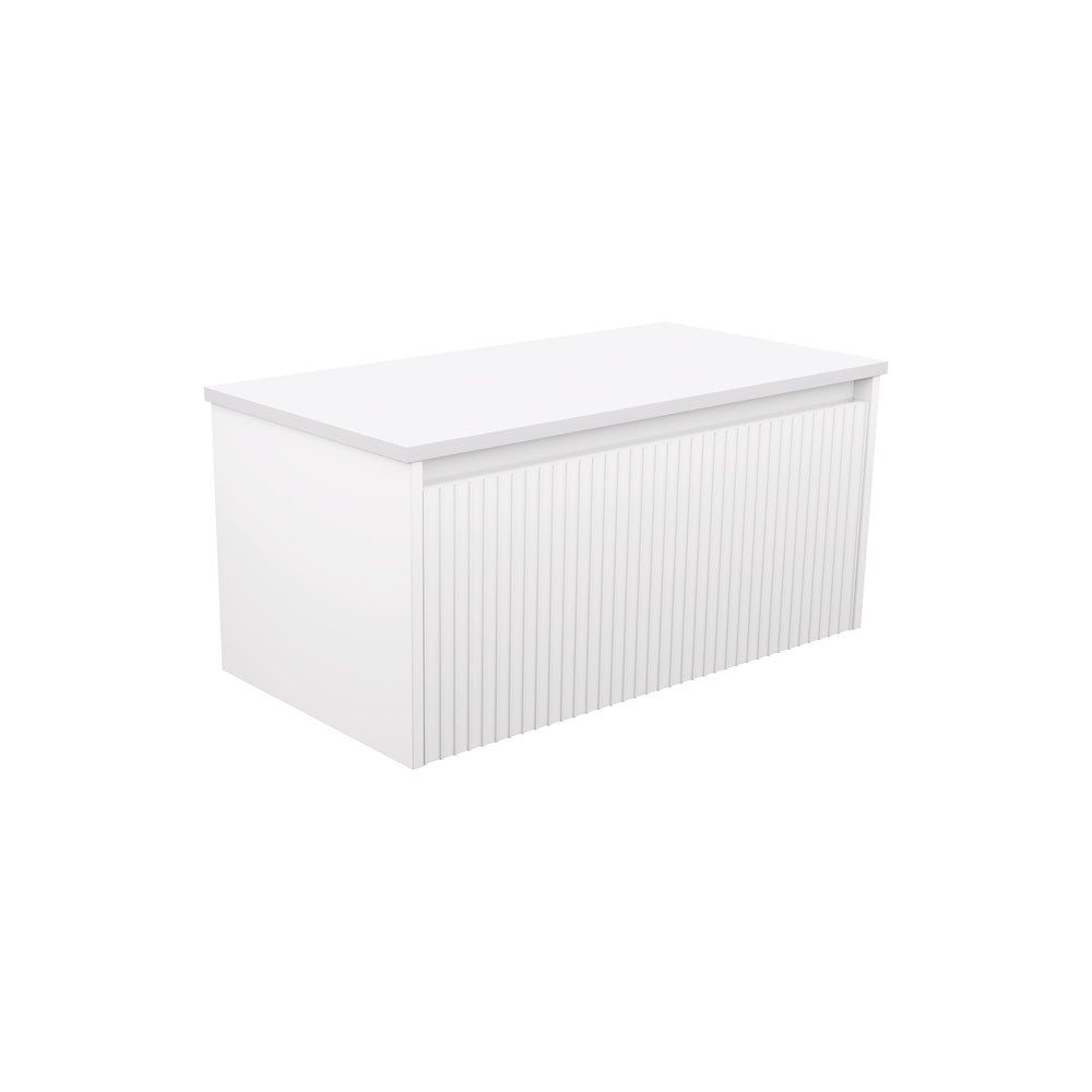 Fienza 90RW C Alina Fluted White 900 Wall Hung Bathroom Vanity Cabinet - Modern Floating Storage for Small Bathrooms & Powder Rooms (Cabinet Only, No Top Included)