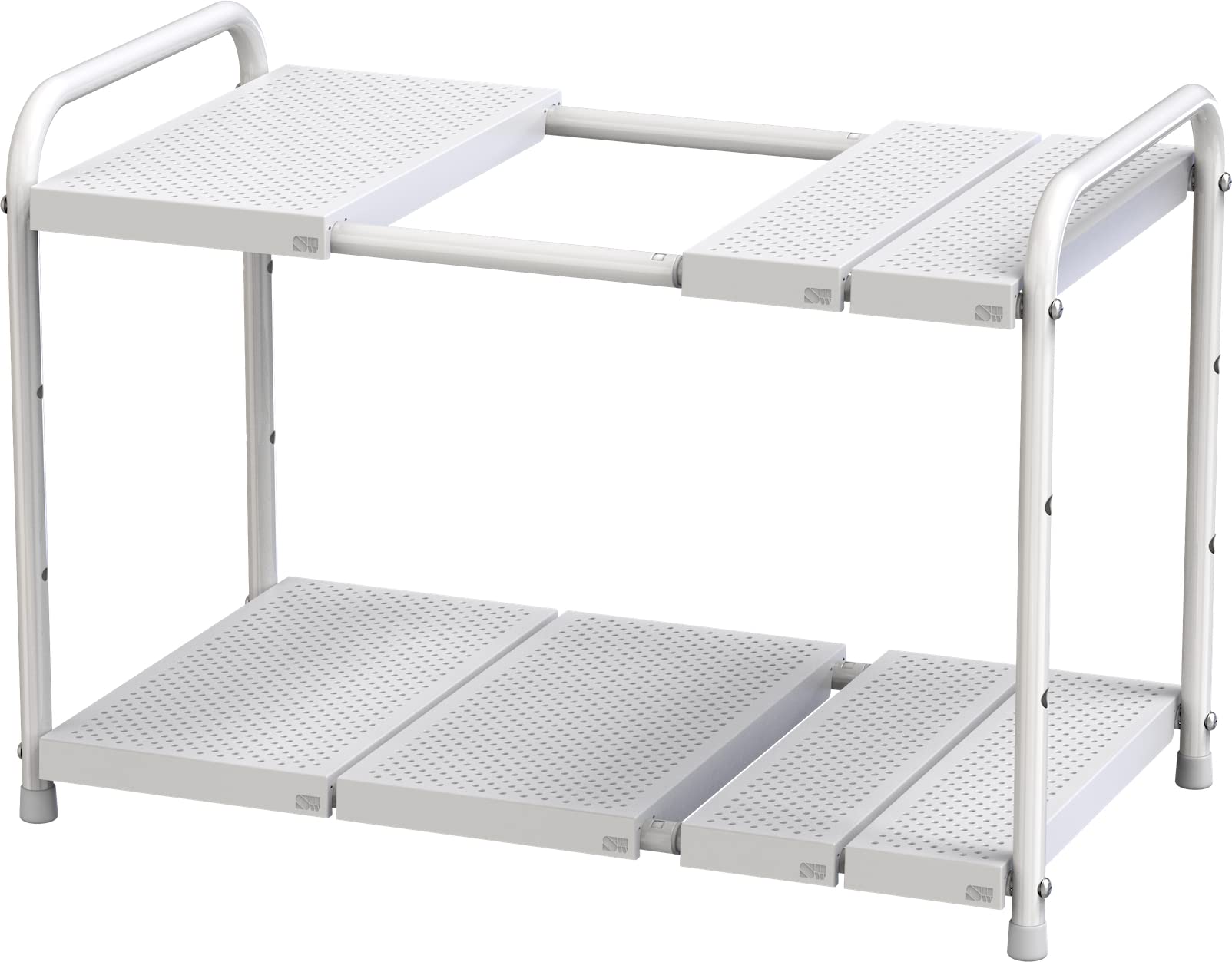 Deco Brothers 2-Tier Expandable Under Sink Shelf Organizer - White | Space Saving Kitchen & Bathroom Storage Solution for Cleaning Supplies & Toiletries