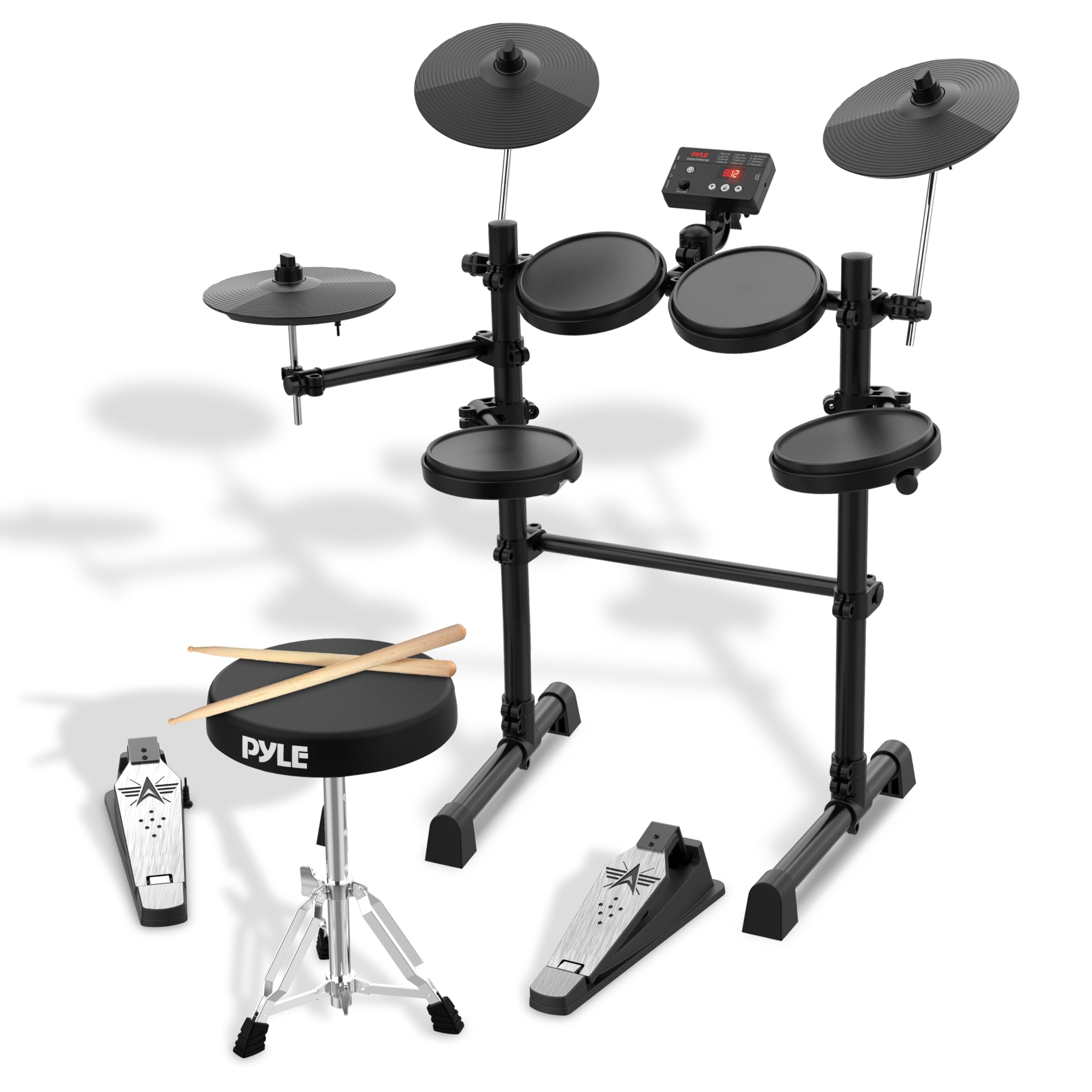 Pyle 7-Piece Electric Drum Kit with MIDI Support, 200+ Preloaded Sounds, Record Mode & Digital Foot Pedal - Professional Electronic Drum Set for Beginners & Musicians - Perfect for Home Practice, Studio Recording & Live Performances