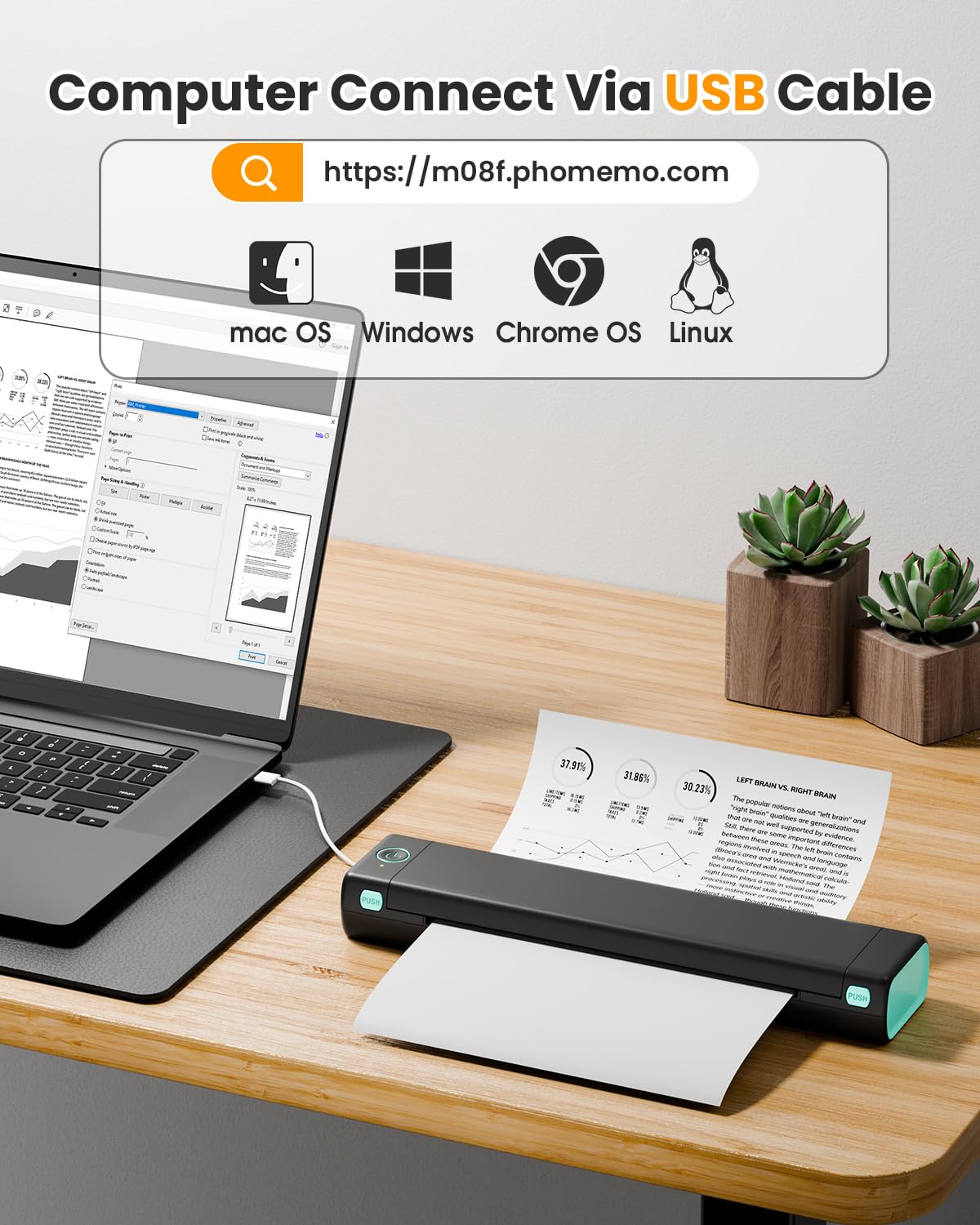 Phomemo M08F Pro Wireless Portable Thermal Printer - Inkless Bluetooth Printer for iOS, Android, PC - Supports 8.5