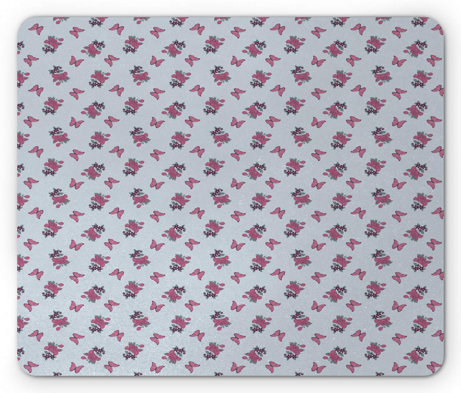 Ambesonne Floral Mouse Pad with Butterflies and Peonies - Non-Slip Rubber Base, Standard Size (Blue Grey Pale Fuchsia) - Perfect for Office, Gaming, and Home Computer Use