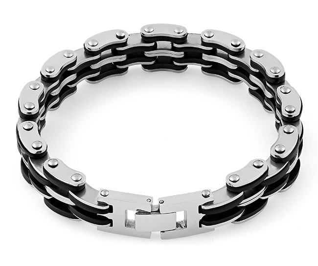 Stainless Steel Black Rubber Link Bracelet for Men & Women - Durable Waterproof Unisex Watch Band - Perfect for Casual, Sports & Outdoor Activities