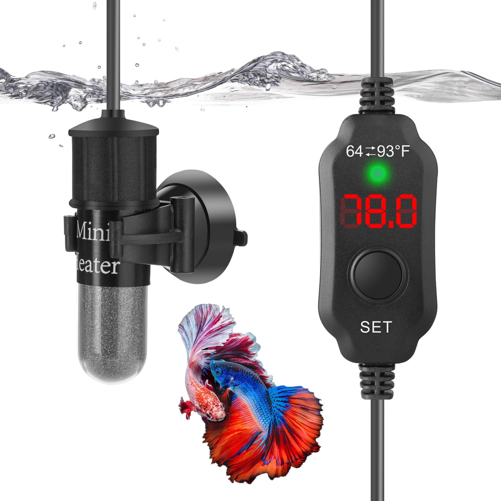 10W Mini Aquarium Heater with Digital Thermostat - Super Small Fish Tank Heater for 1-2 Gallon Betta, Turtle & Nano Tanks | Perfect for Desktop Aquariums, Office Decor & Small Pet Habitats