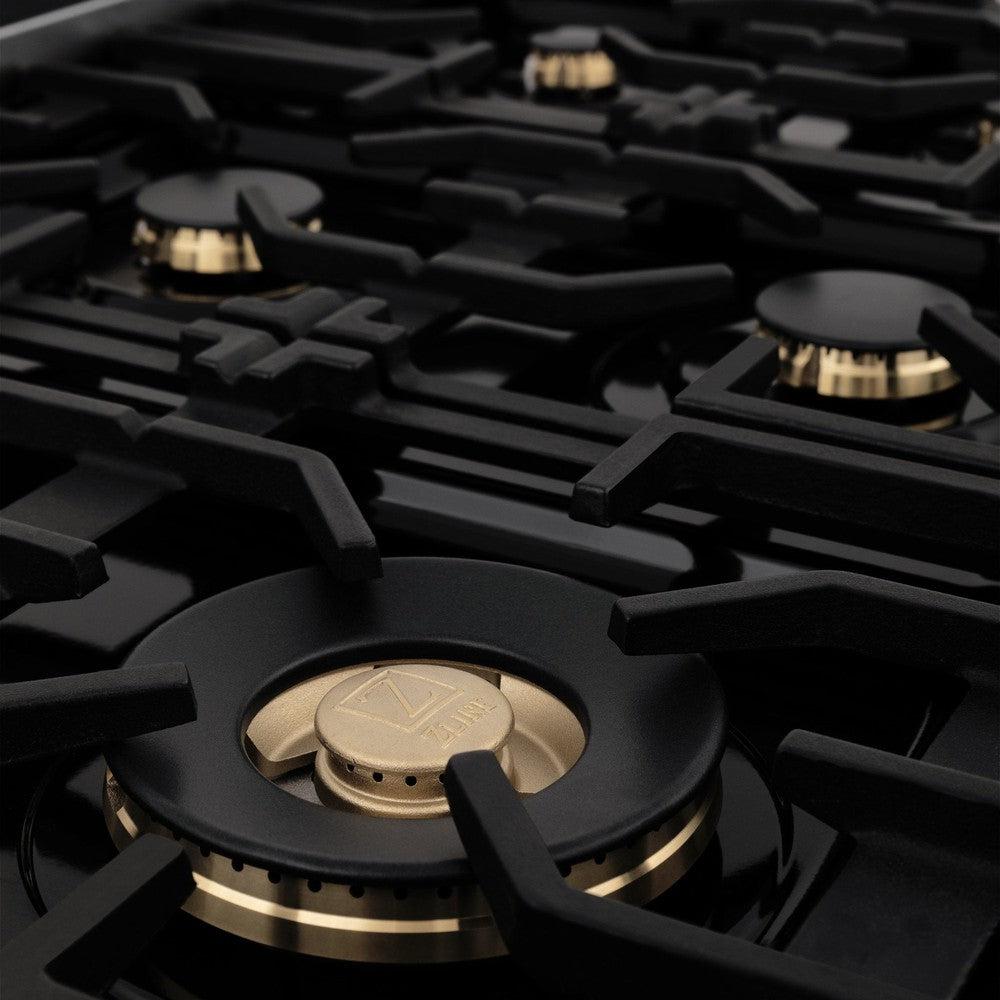 ZLINE Autograph Edition 36-inch Dual Fuel Range with 6 Burner Gas Cooktop & Convection Oven - 4.6 cu.ft Stainless Steel with Gold Accents (RAZ 36 G) - Perfect for Professional Kitchens & Luxury Home Cooking