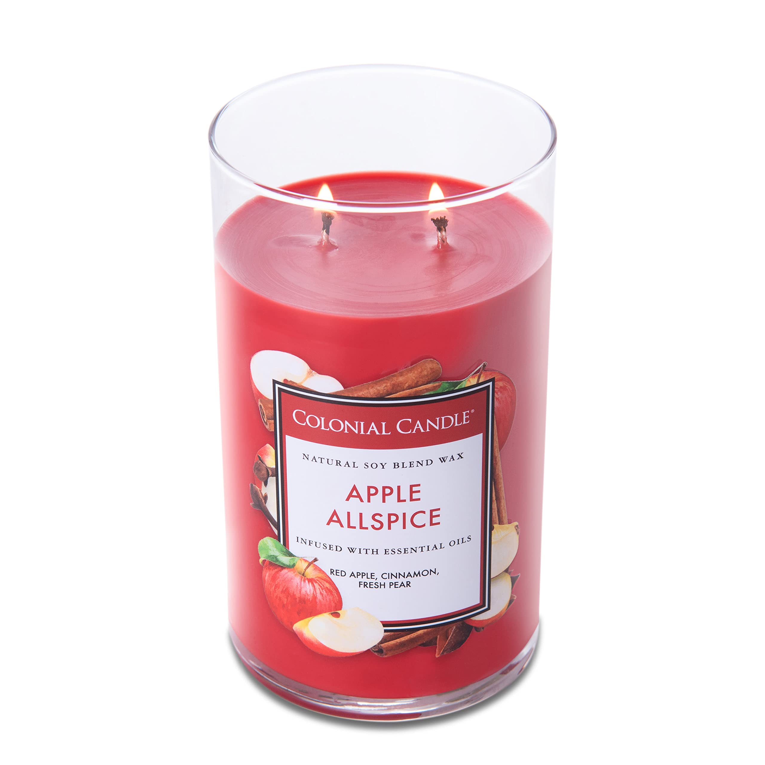 Colonial Candle Apple Allspice Scented Jar Candle - Classic Cylinders Collection, 2-Wick, 19oz Red Candle (120 Hours Burn Time) - Perfect for Home Decor, Relaxation & Holiday Gifts