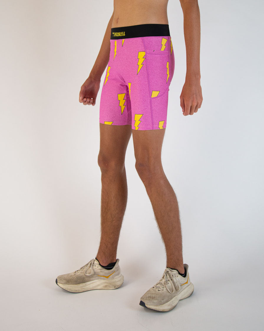 Men's Running Half Tights with Pink Bolts Design - 8