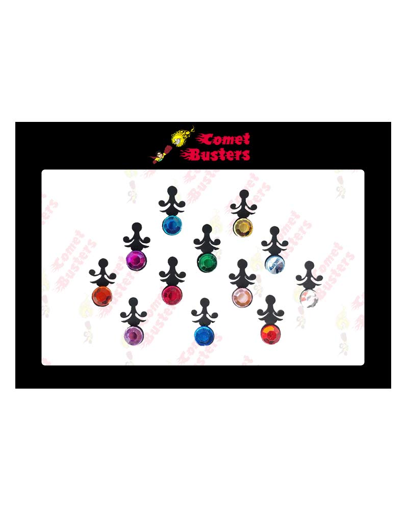Comet Busters Elegant Black Bindi with Multicolor Gemstones (10mm) - Perfect for Indian Weddings, Festivals & Cultural Events | BIN286