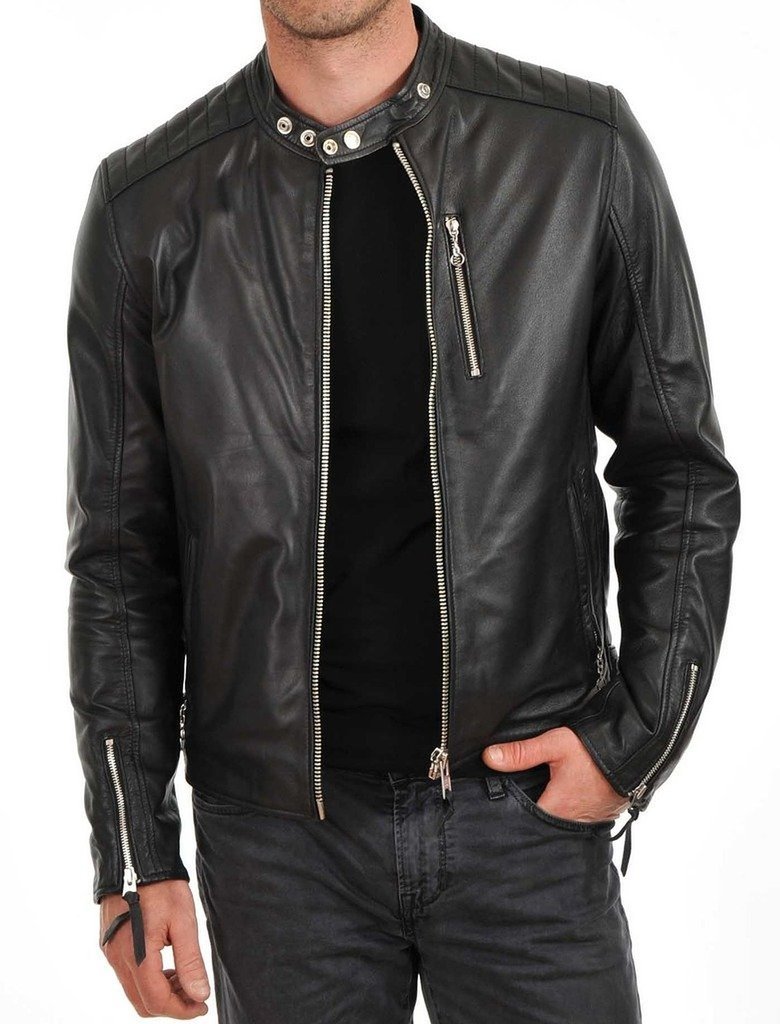 Genuine Cow Leather Jacket for Men - Premium Cow-Hide Biker Jacket C483 - Perfect for Motorcycle Riding, Casual Outfits & Winter Fashion