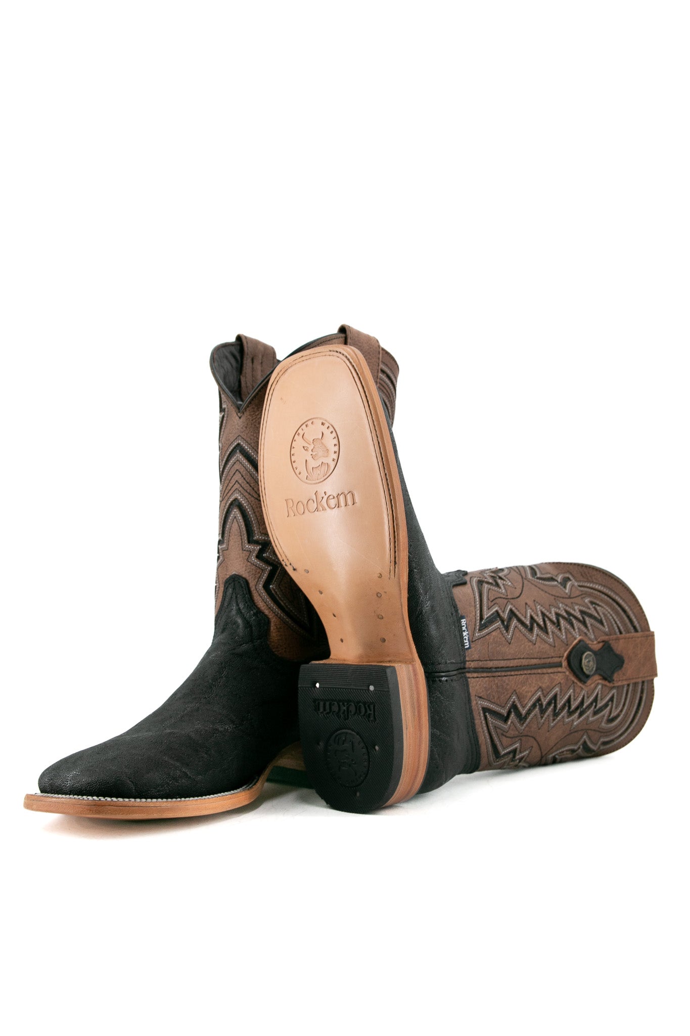 Rock'em Elephant Square Toe Cowboy Boots for Men - Western Style Leather Riding Boots with Comfortable Cushion - Perfect for Rodeo, Country Music Festivals & Outdoor Adventures