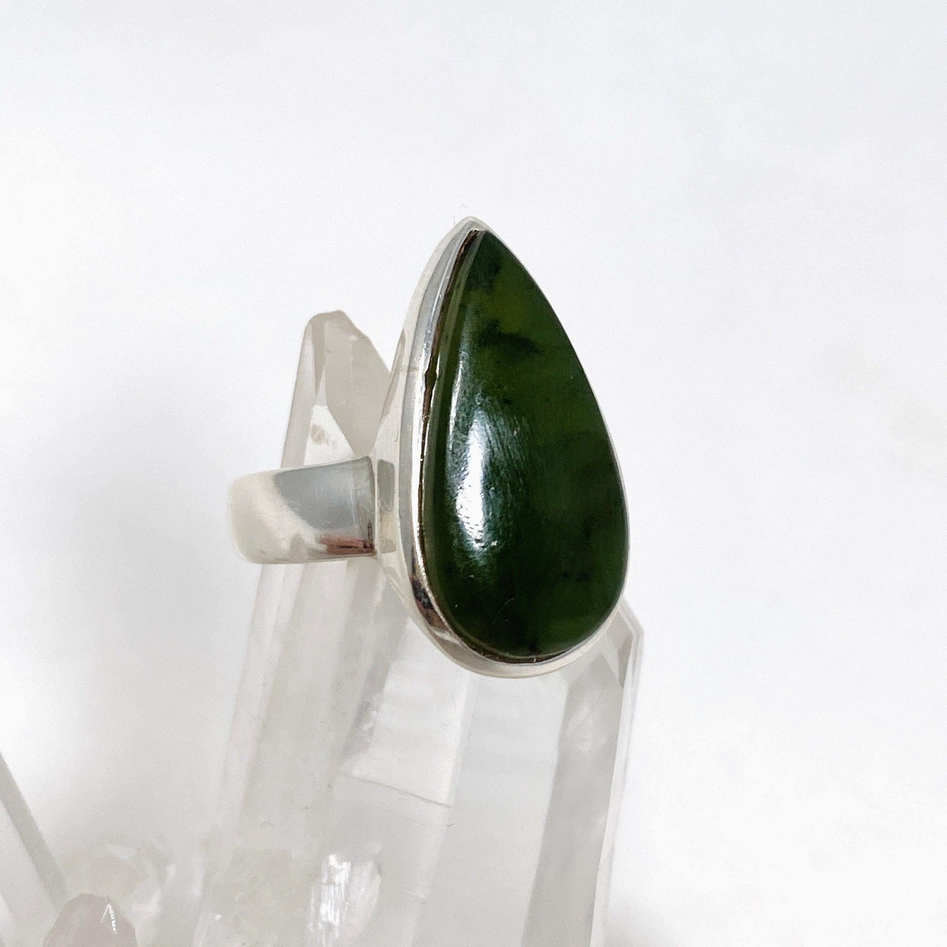 Natural Siberian Jade Nephrite Teardrop Ring - Size 9 PRGJ404 - Elegant Jewelry for Women, Perfect for Weddings, Parties & Special Occasions