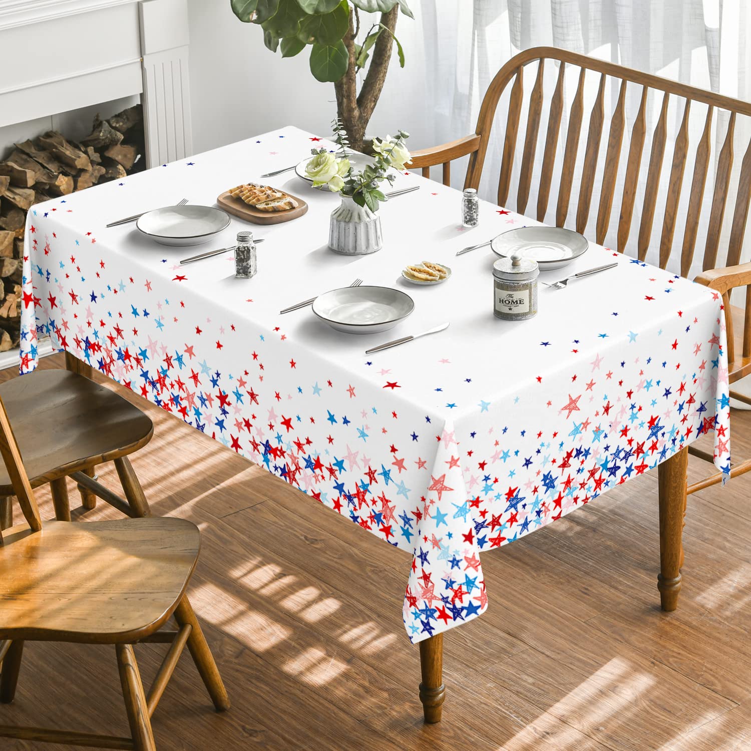 Horaldaily 4th of July Patriotic Tablecloth 60x84 Inch - Red White Blue Stars Design Independence Day Memorial Day Picnic Party Decor - Perfect for Outdoor BBQ, Family Gatherings & Holiday Celebrations
