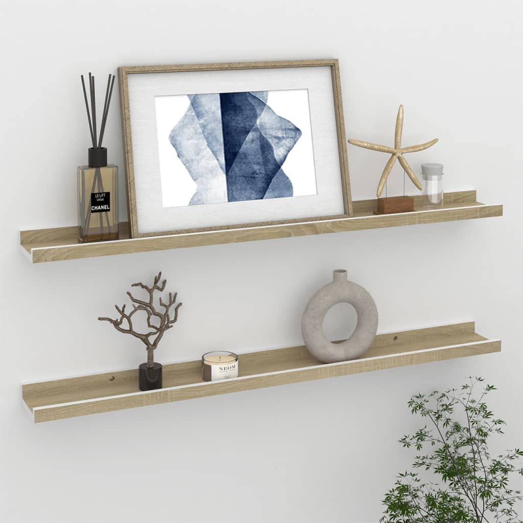 2-Pack Floating Wall Shelves Set - White & Sonoma Oak (31.5